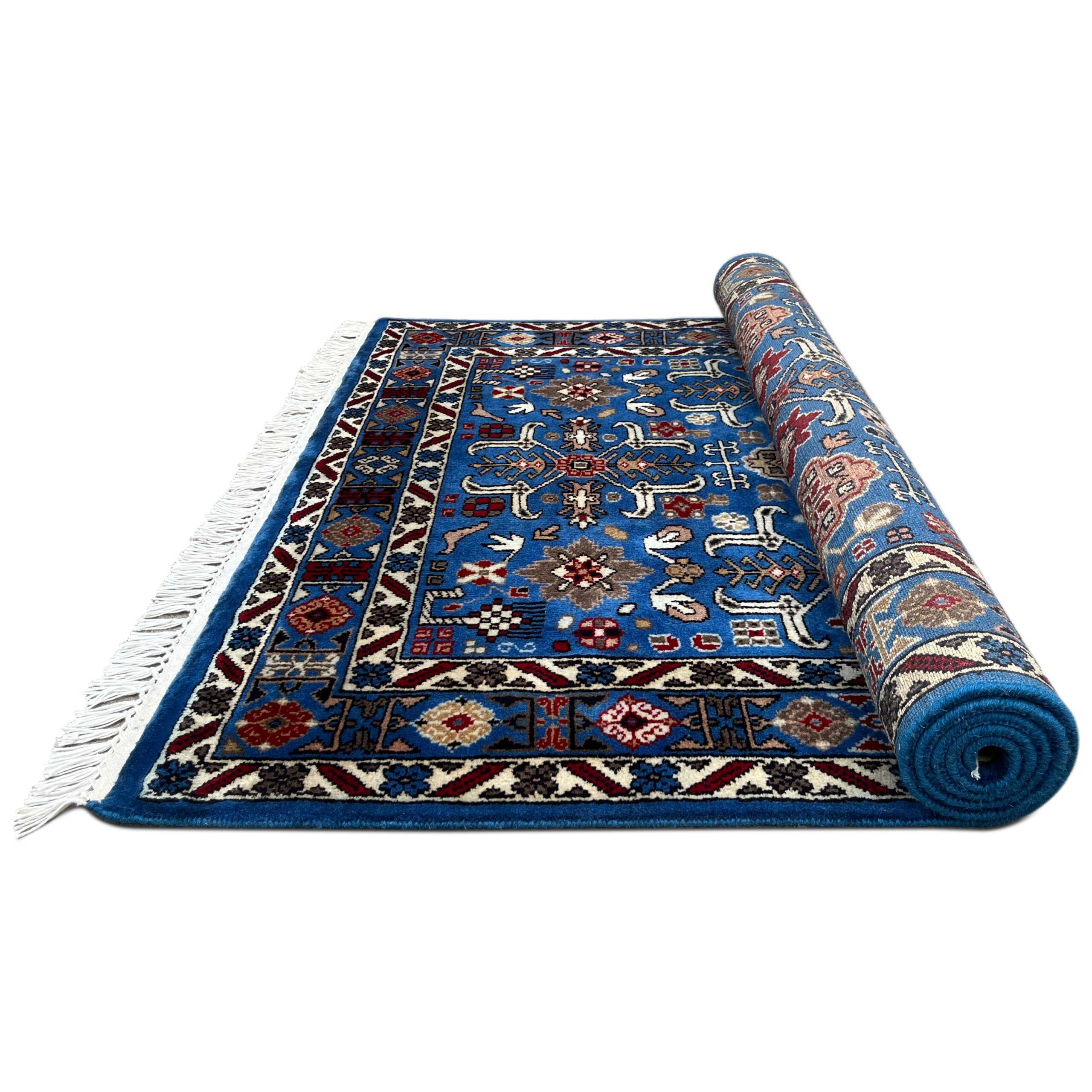 4x6 feet Hand Knotted Rooz Blue Wool Carpet - Image 4