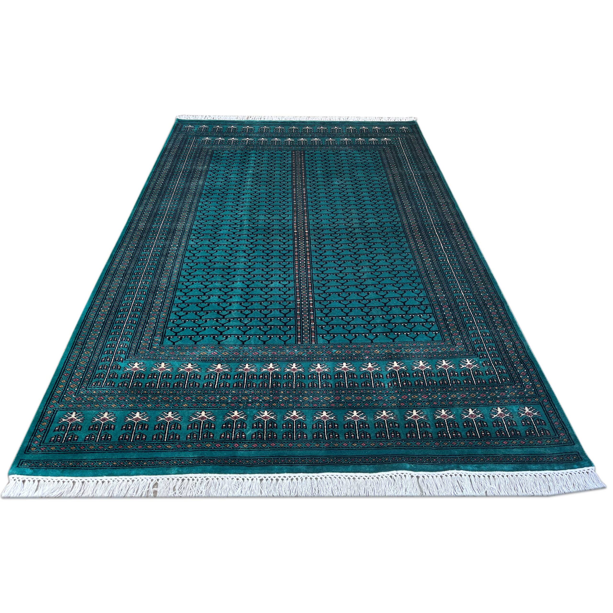 6x9 ft Handmade Wool Carpet Turquoise Parda - Image 5