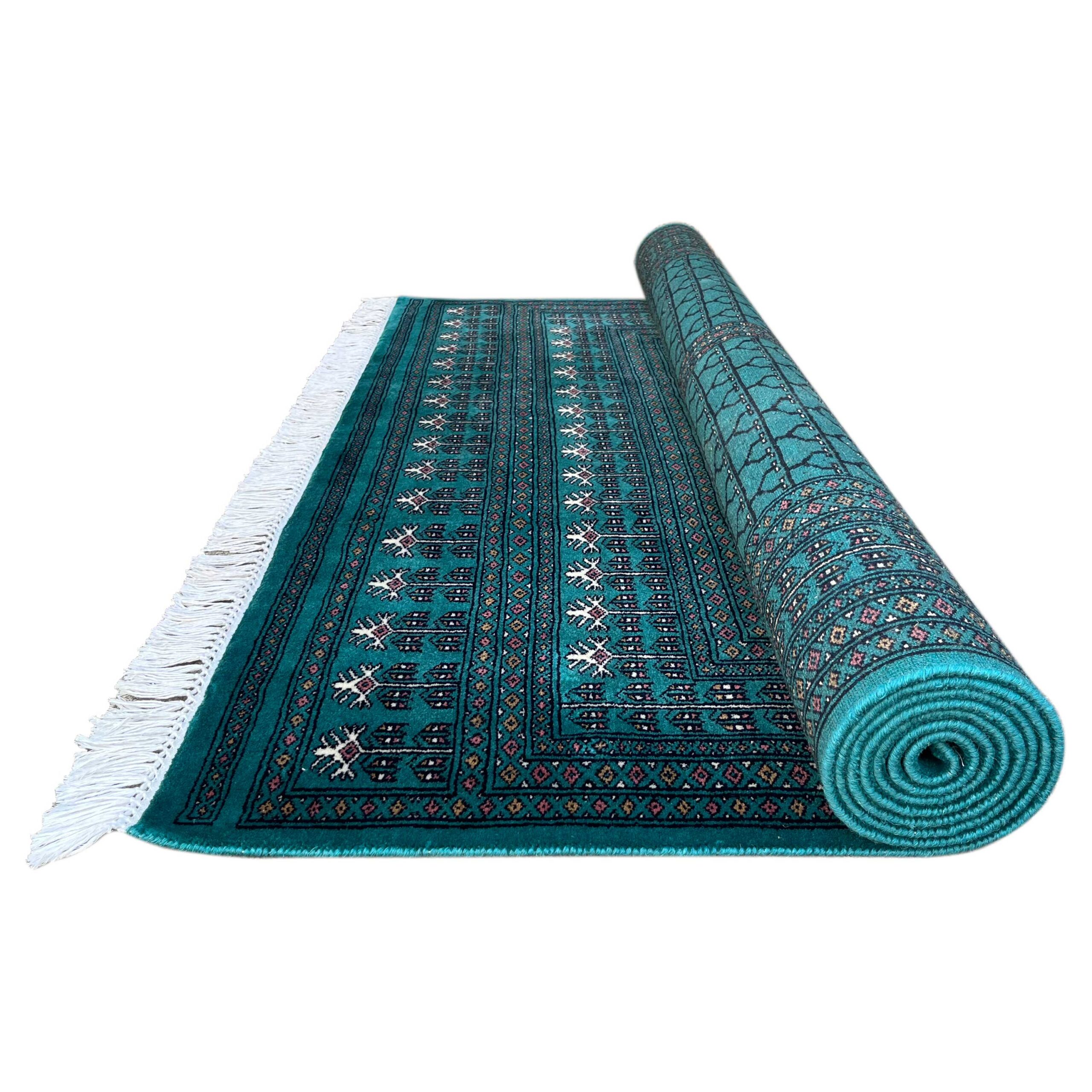 6x9 ft Handmade Wool Carpet Turquoise Parda - Image 3