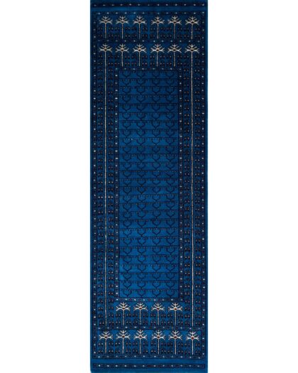 2x6 ft hand knotted woolen runner carpet blue traditional parda