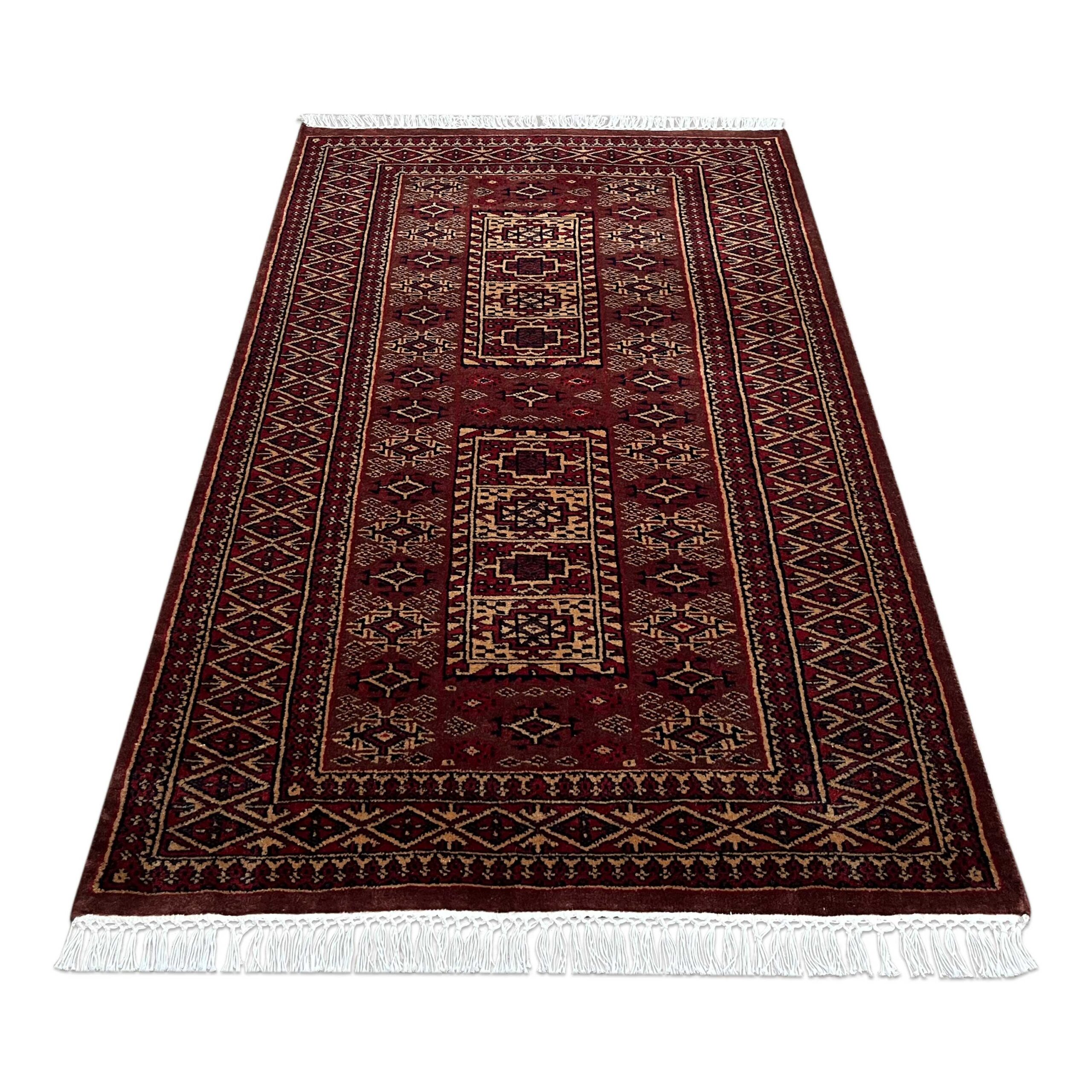 3x5 ft Handmade Wool Carpet Dubba Design in Brown - Image 2