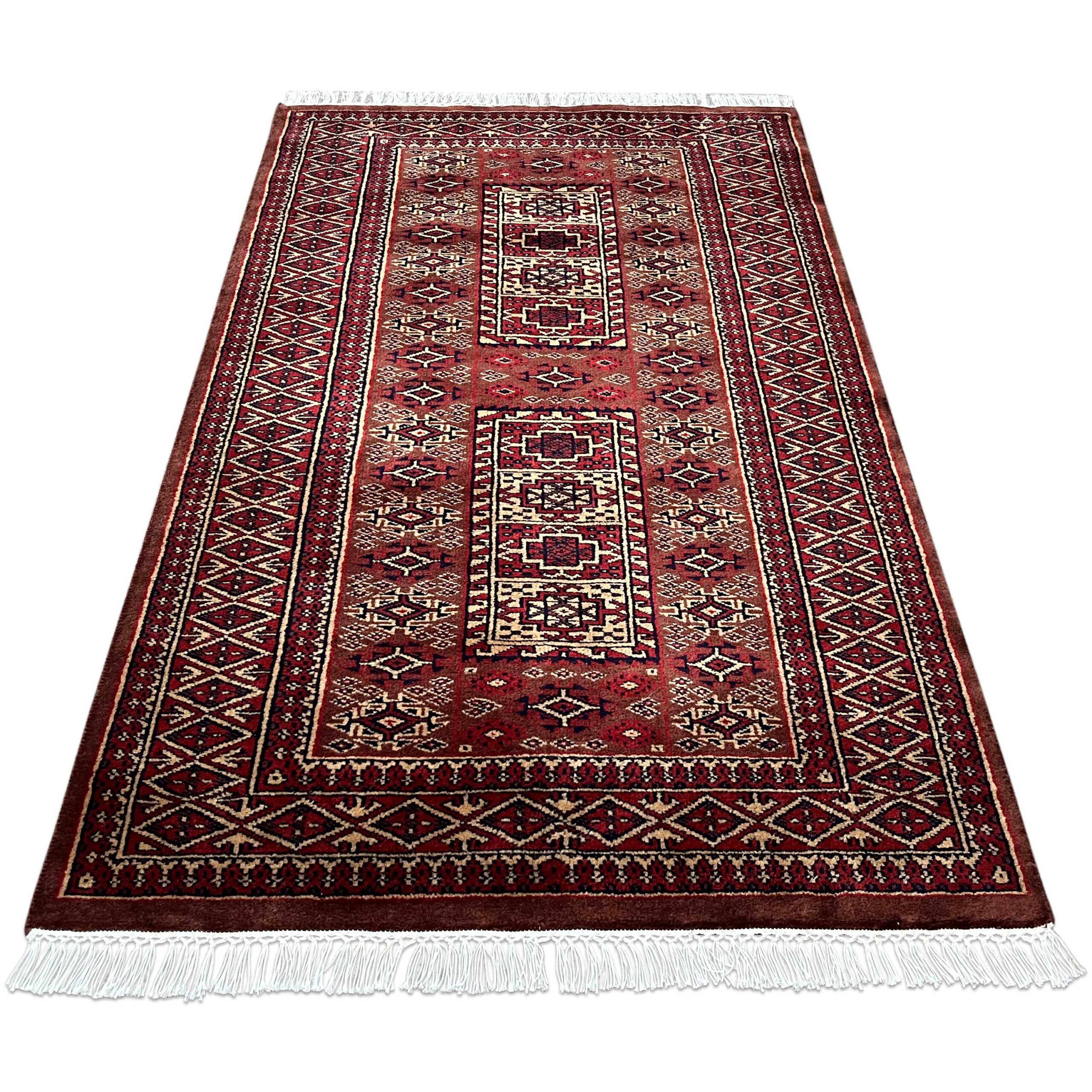 3x5 ft Handmade Wool Carpet Dubba Design in Brown - Image 6