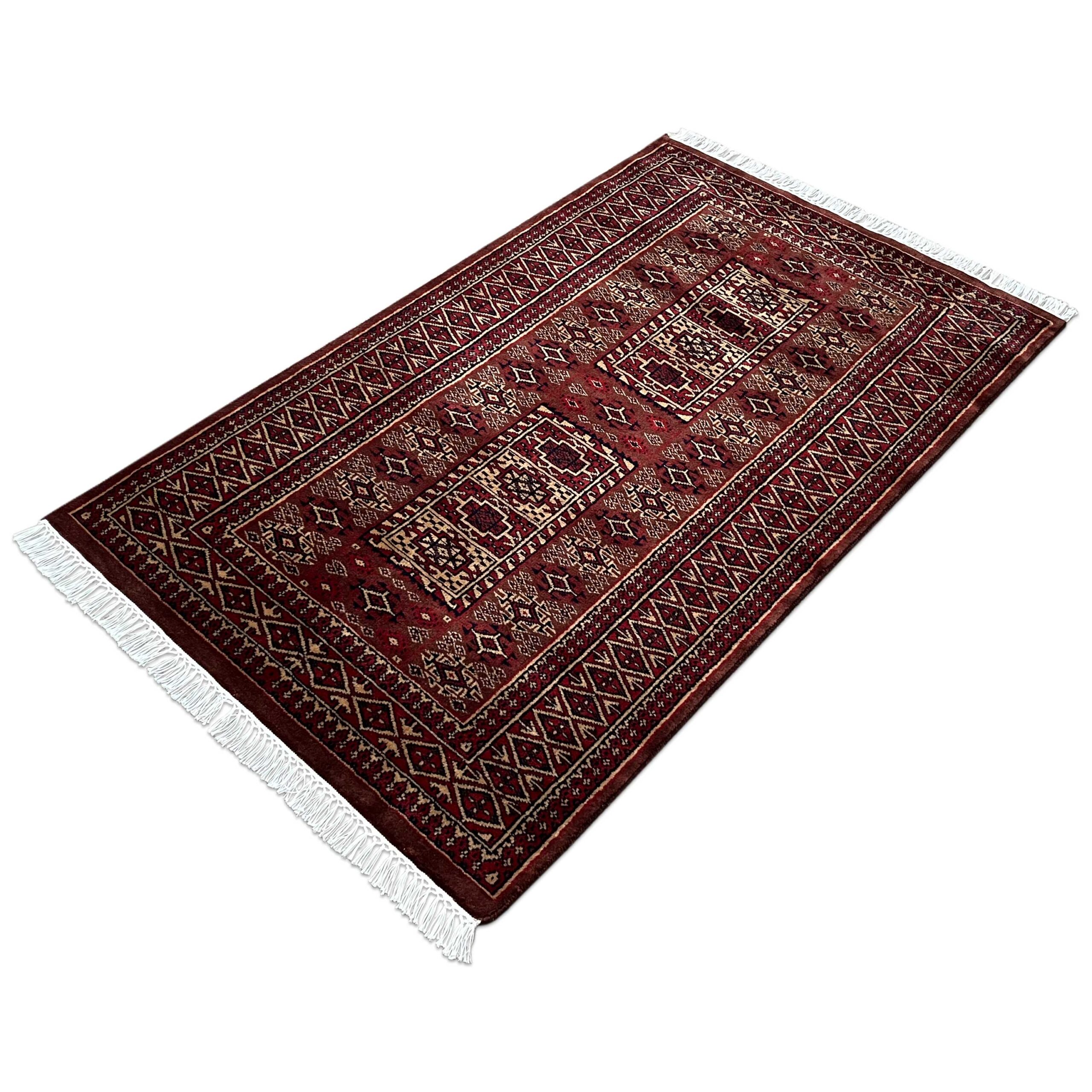 3x5 ft Handmade Wool Carpet Dubba Design in Brown - Image 5