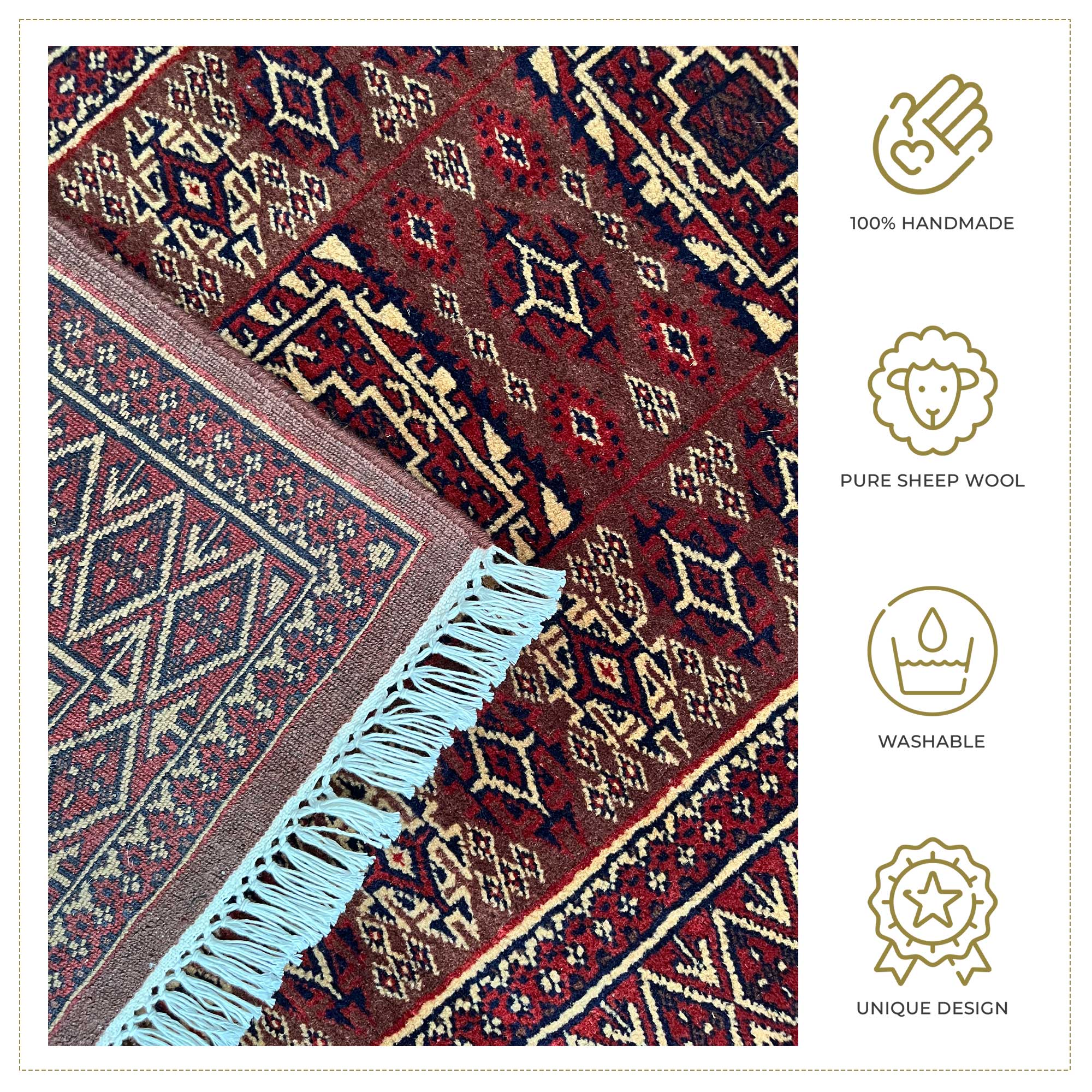 3x5 ft Handmade Wool Carpet Dubba Design in Brown - Image 4