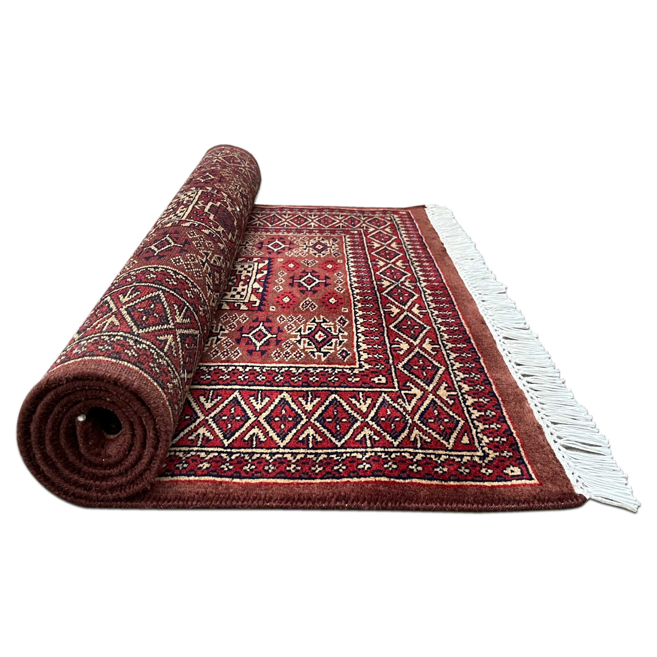 3x5 ft Handmade Wool Carpet Dubba Design in Brown - Image 3