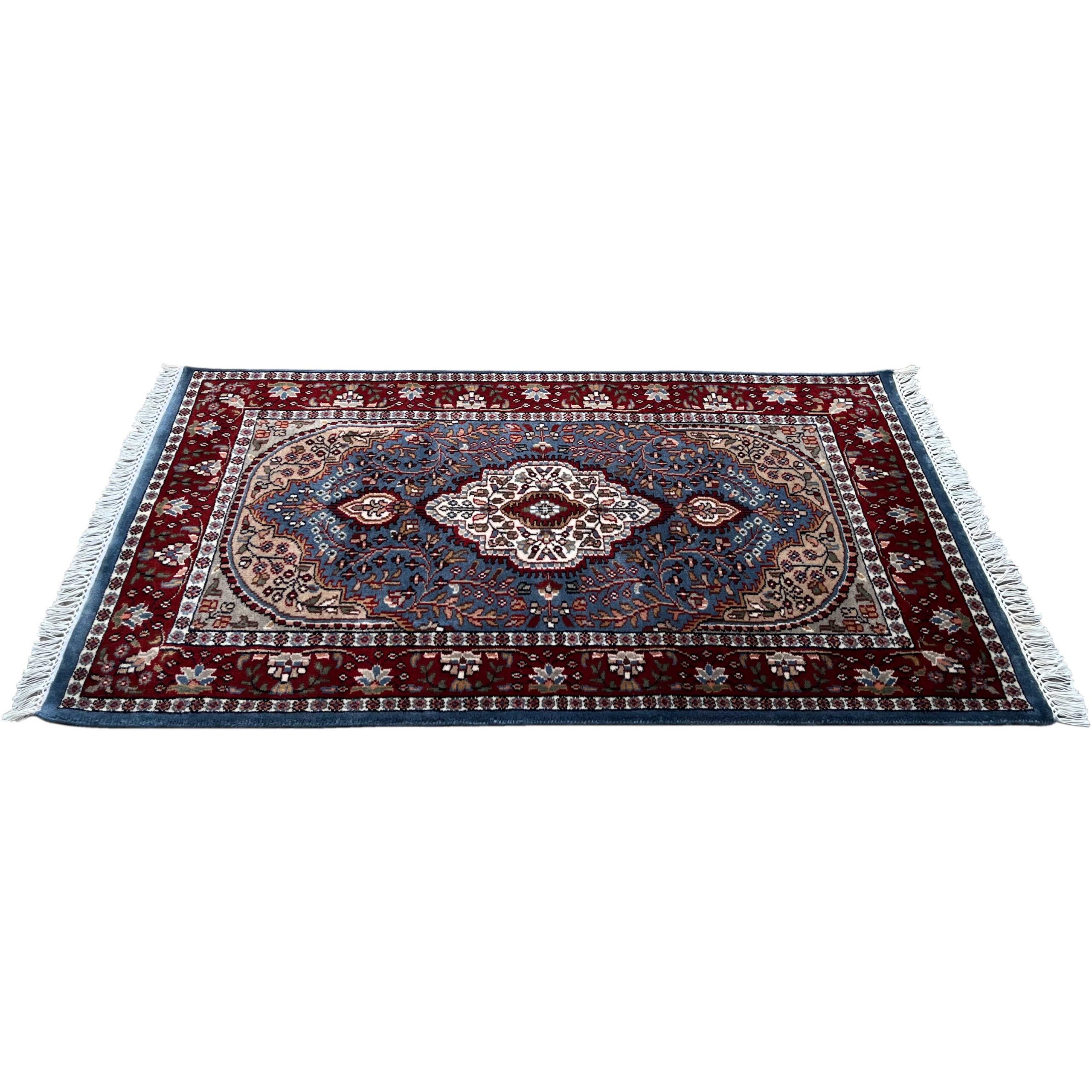 3x5 ft Handmade Wool Carpet Indo-persian Design Blue - Image 7
