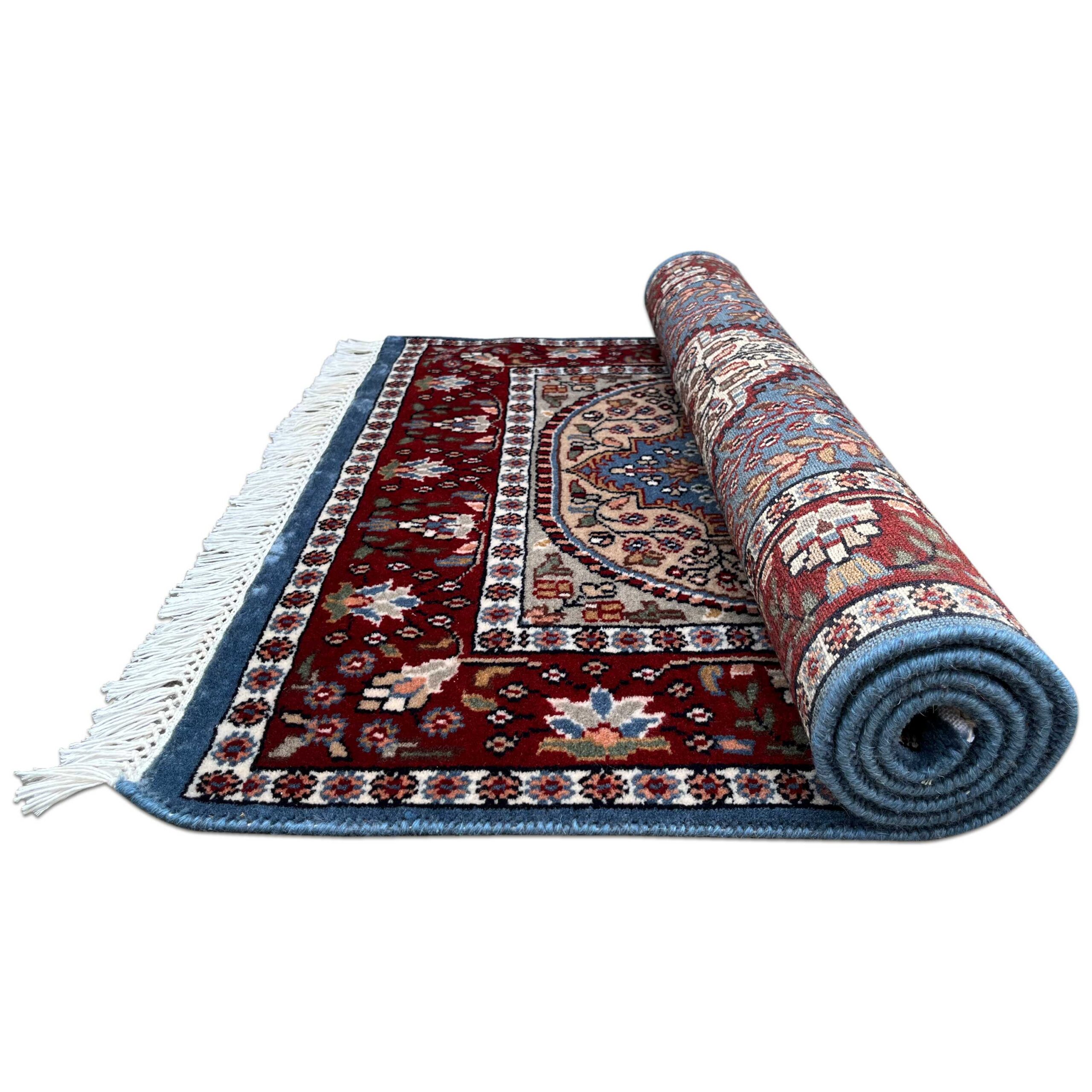 3x5 ft Handmade Wool Carpet Indo-persian Design Blue - Image 3