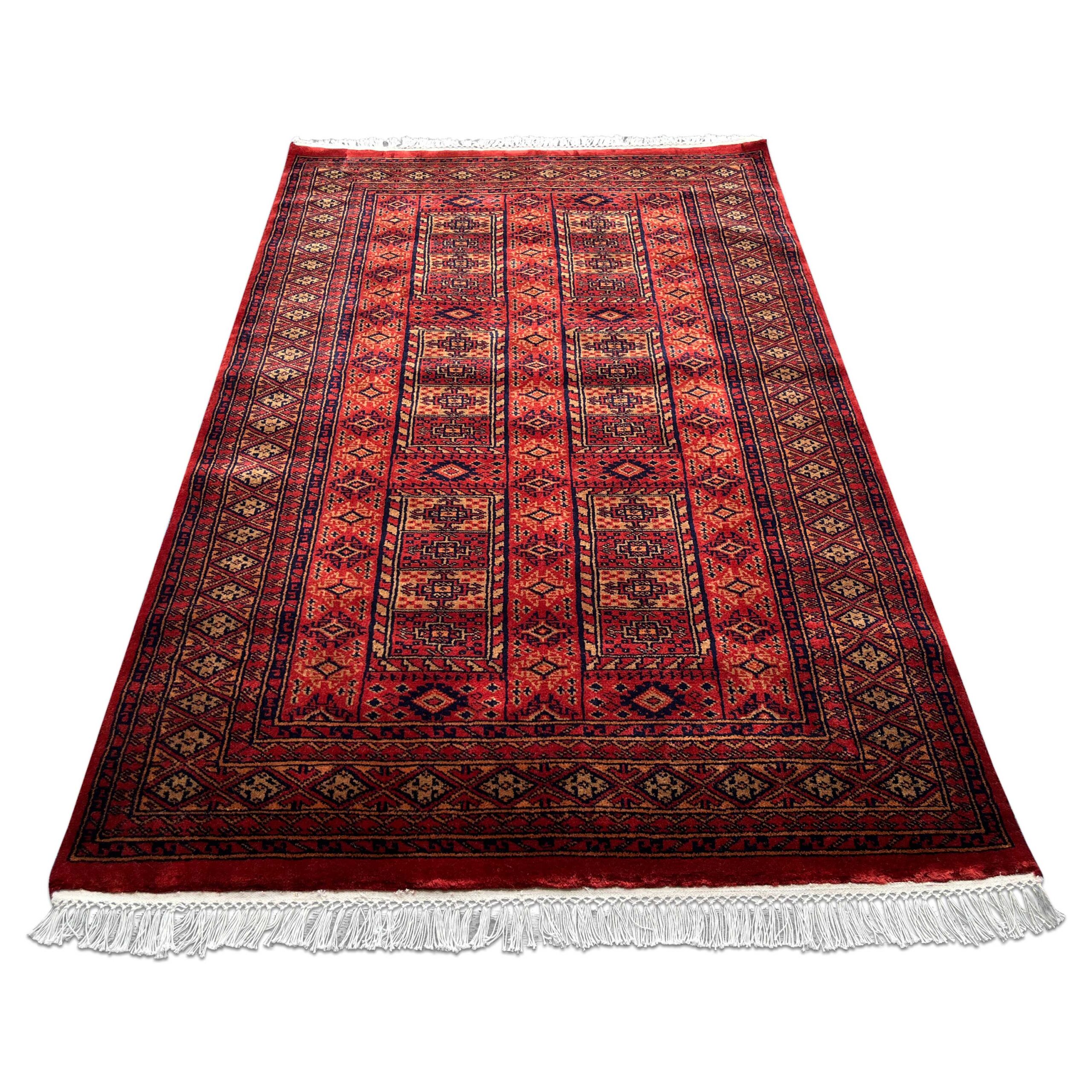 4x6 ft Handmade Wool Carpet Dubba Pattern in Red - Image 6