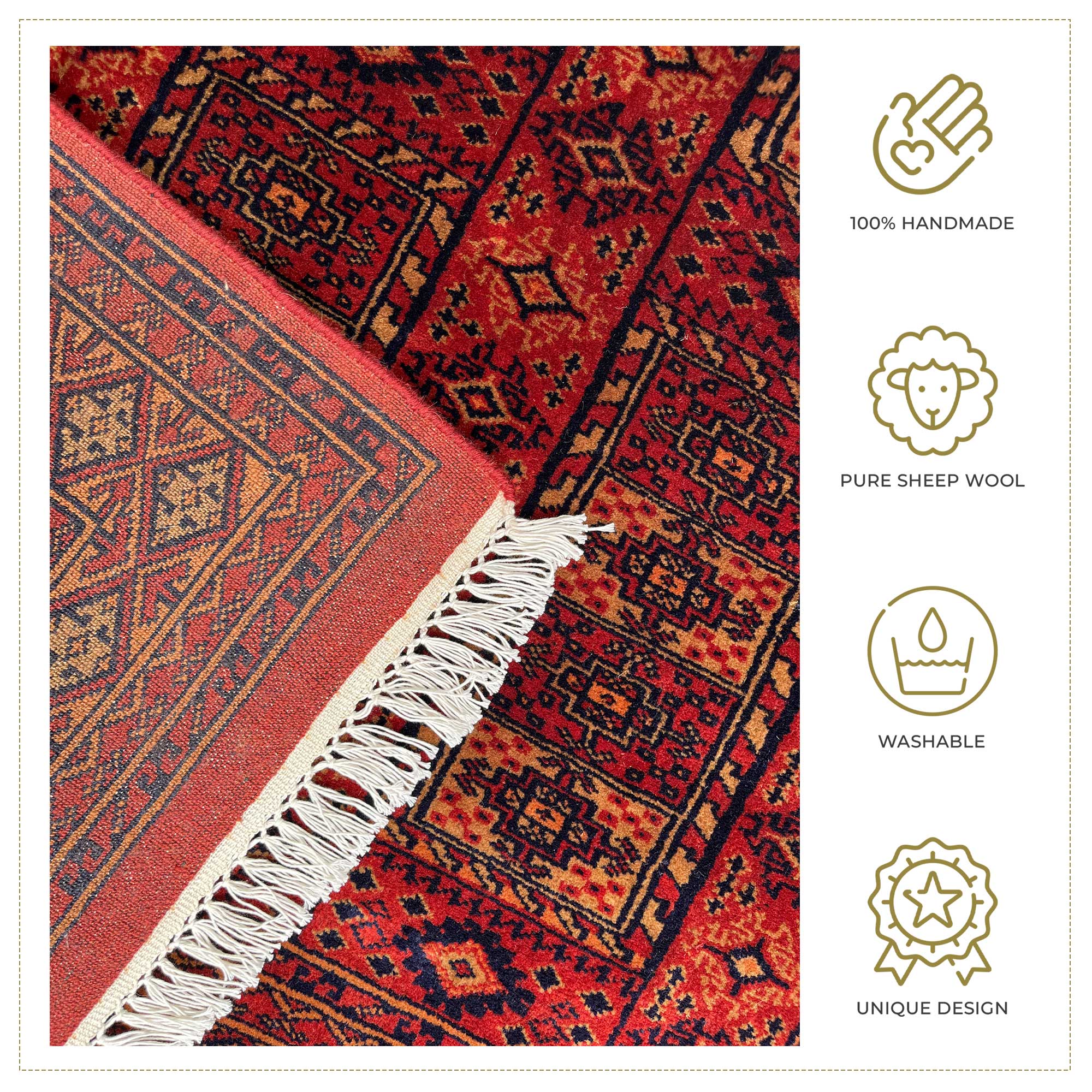 4x6 ft Handmade Wool Carpet Dubba Pattern in Red - Image 5