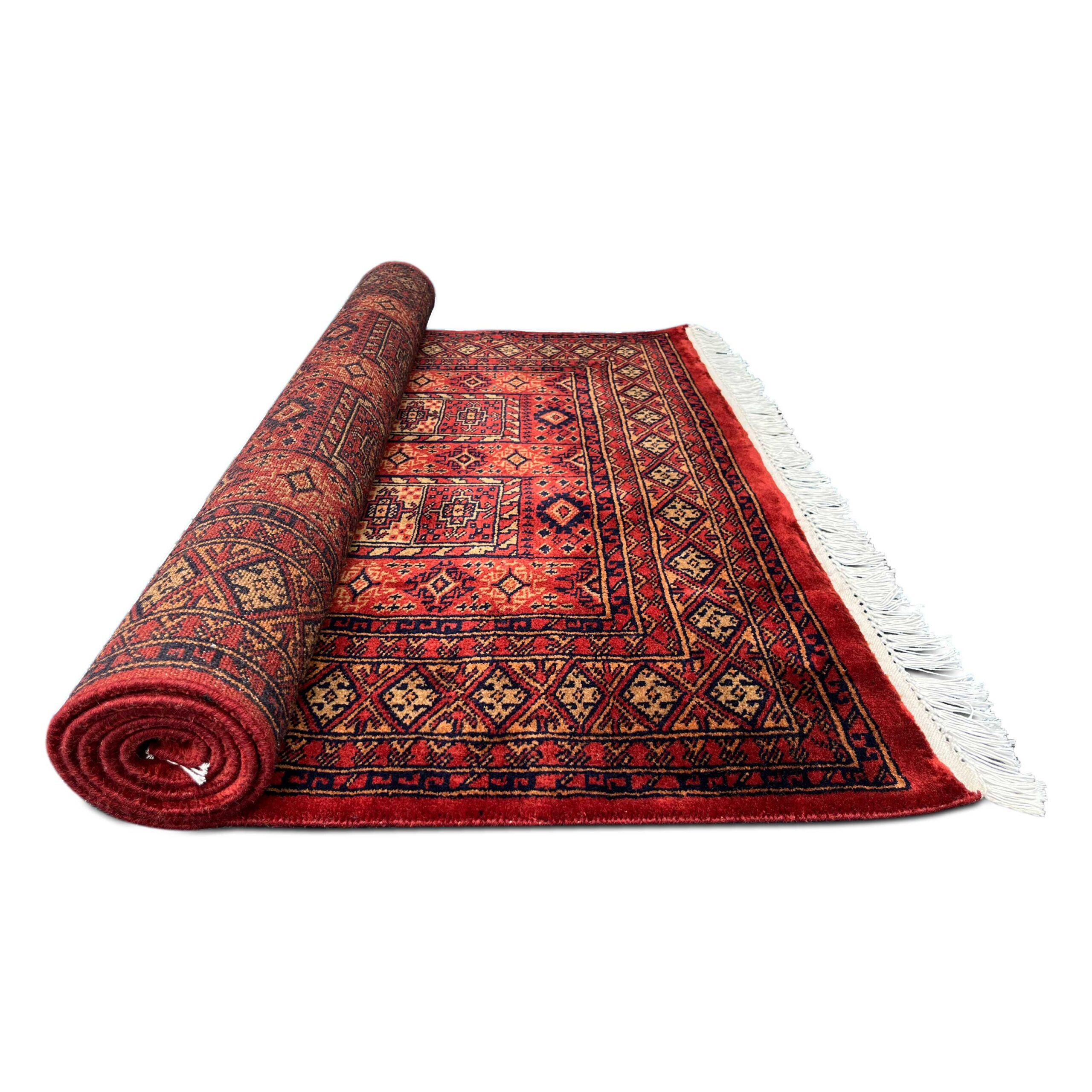 4x6 ft Handmade Wool Carpet Dubba Pattern in Red - Image 3