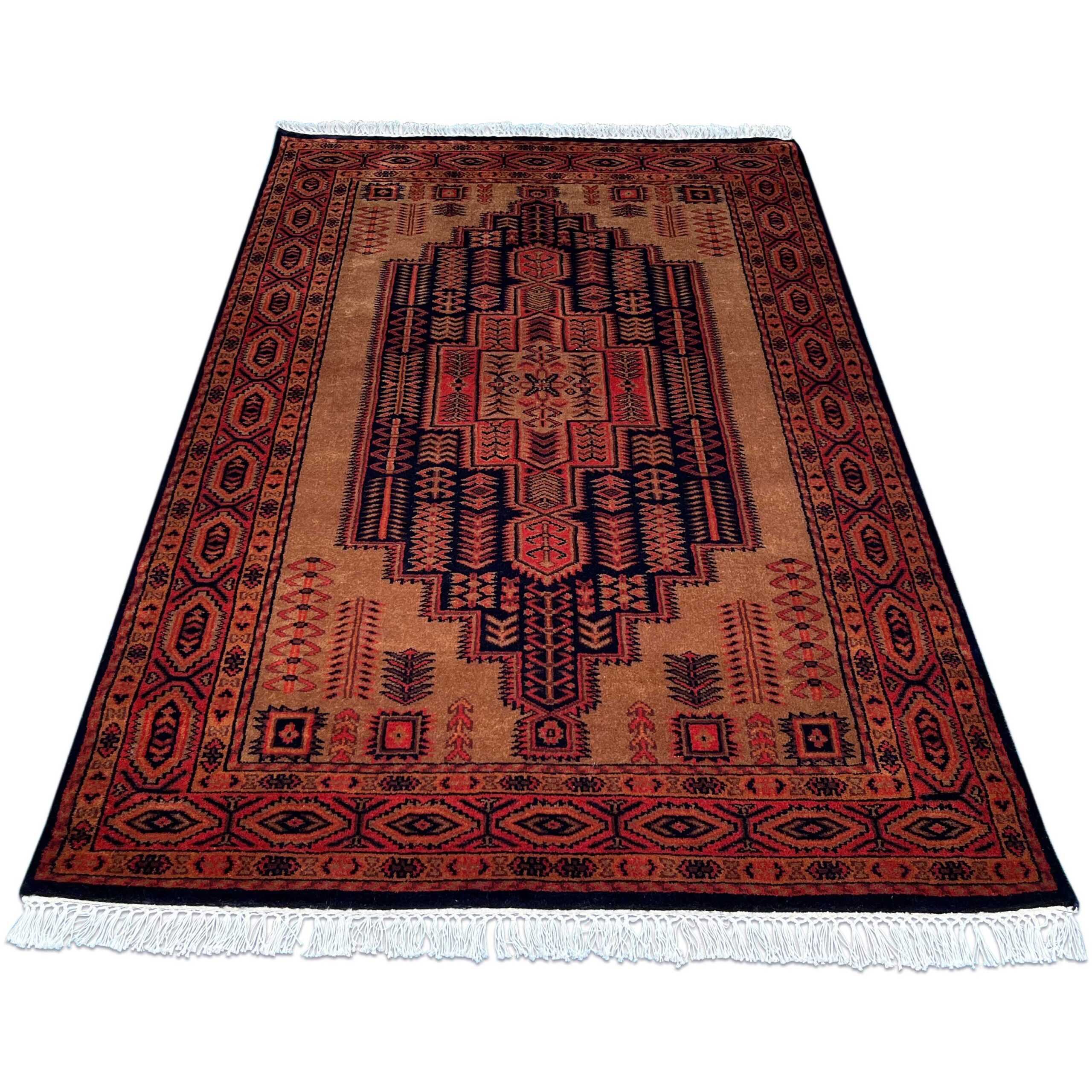 4x6 ft Handmade Wool Carpet Teer Pattern in Brown - Image 2