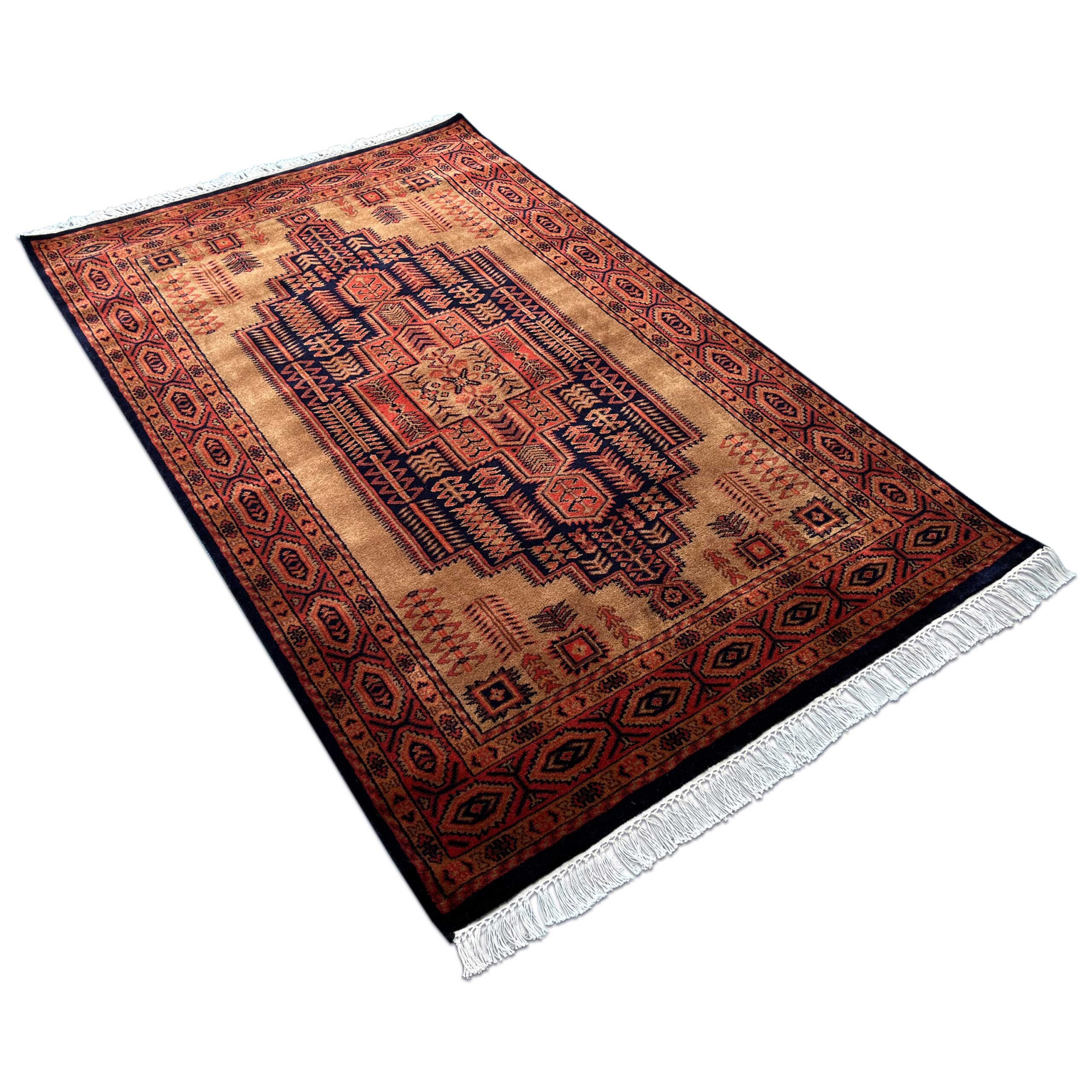 4x6 ft Handmade Wool Carpet Teer Pattern in Brown - Image 6