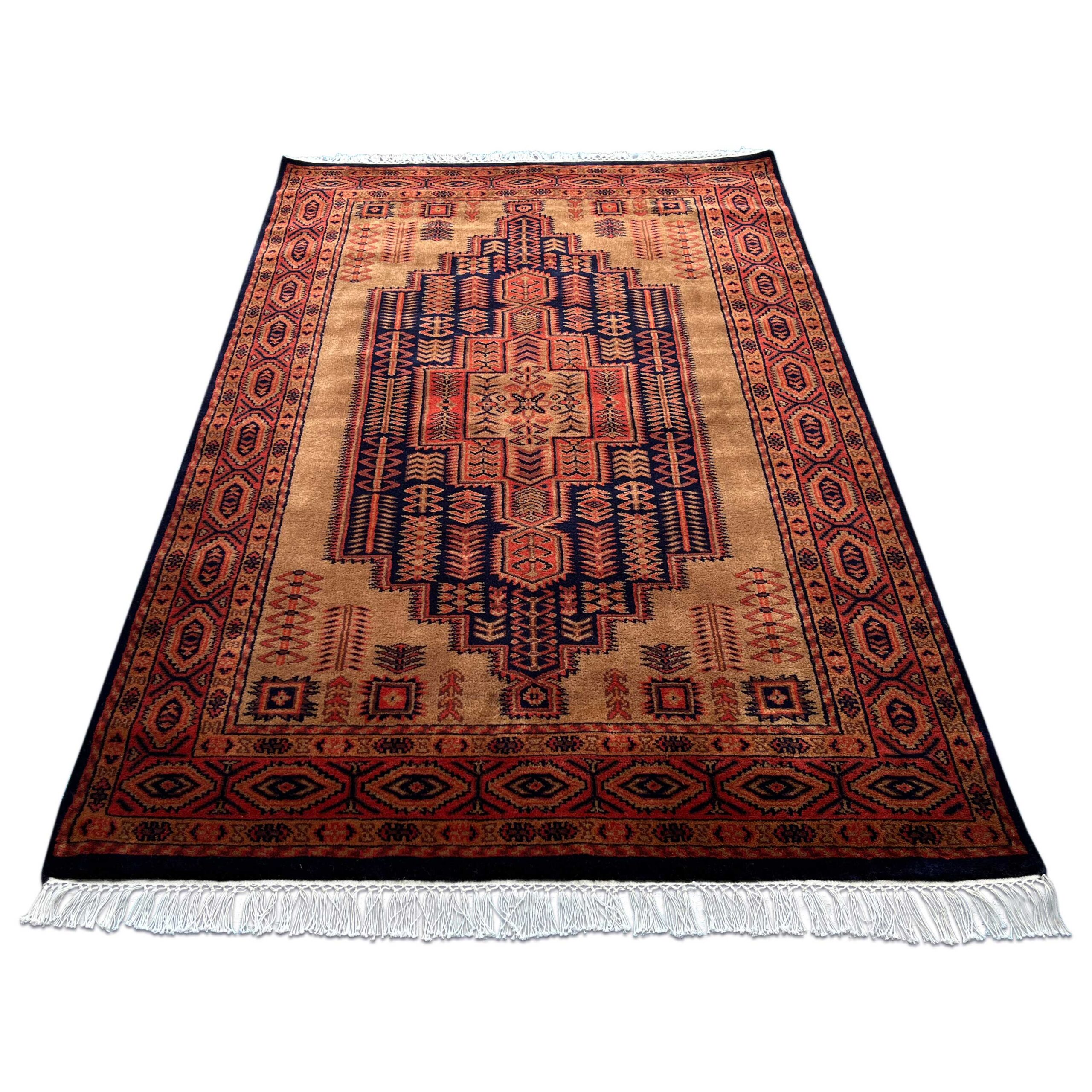 4x6 ft Handmade Wool Carpet Teer Pattern in Brown - Image 5