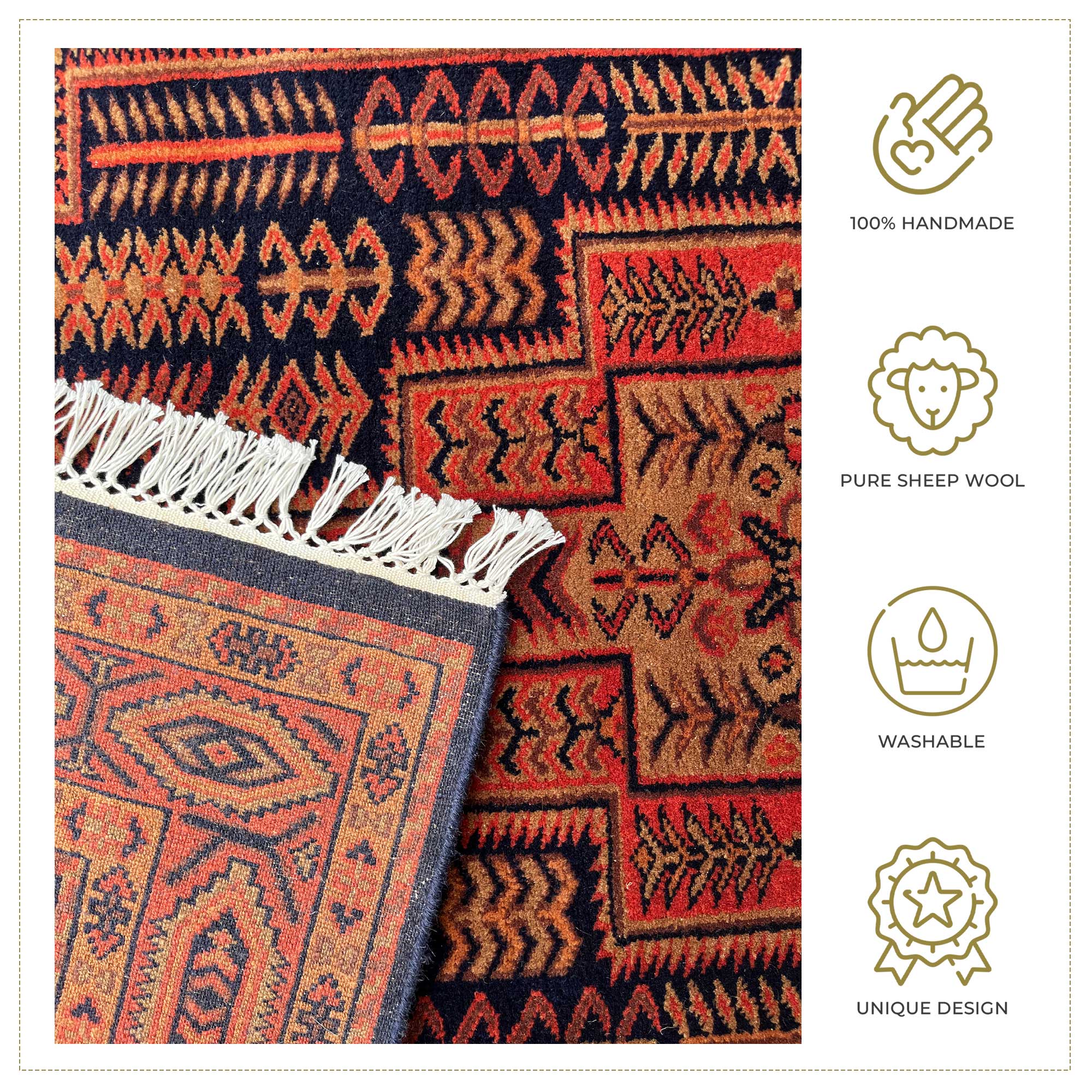 4x6 ft Handmade Wool Carpet Teer Pattern in Brown - Image 4