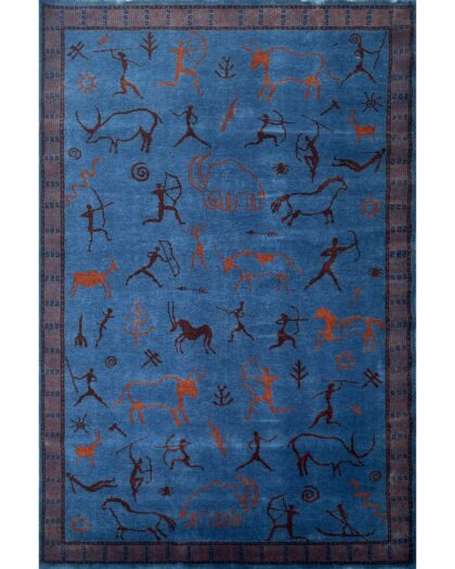 4x6 feet Trib Hunt Blue Wool Carpet