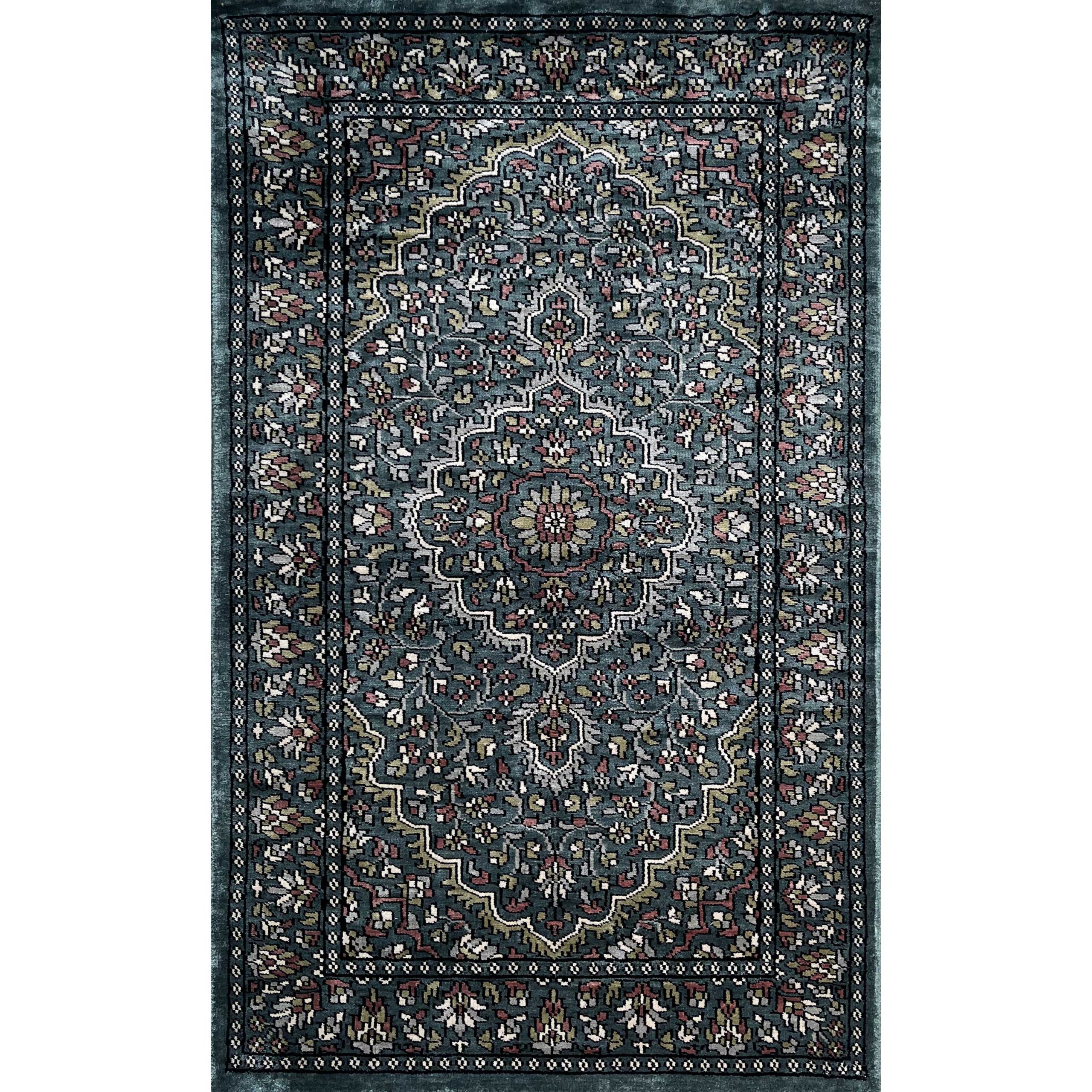 2.5x4 feet Hand Knotted Viscose Rug Indopersian Overall Gray