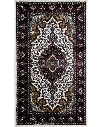 2.5x4 feet Hand Knotted Viscose Rug Indopersian White and Multi