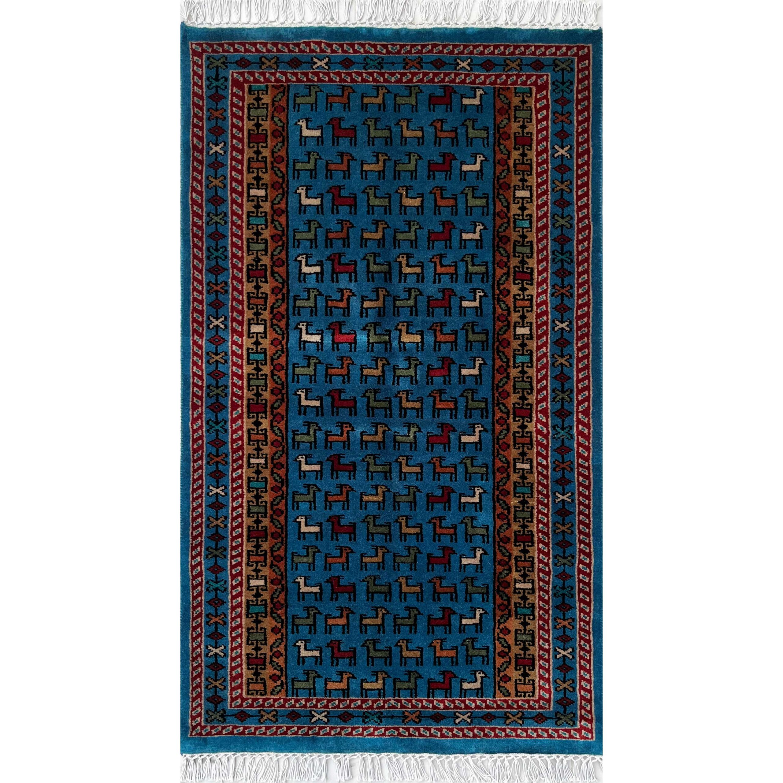 2.5x4 ft Hand-knotted Woolen Carpet Bakri Blue