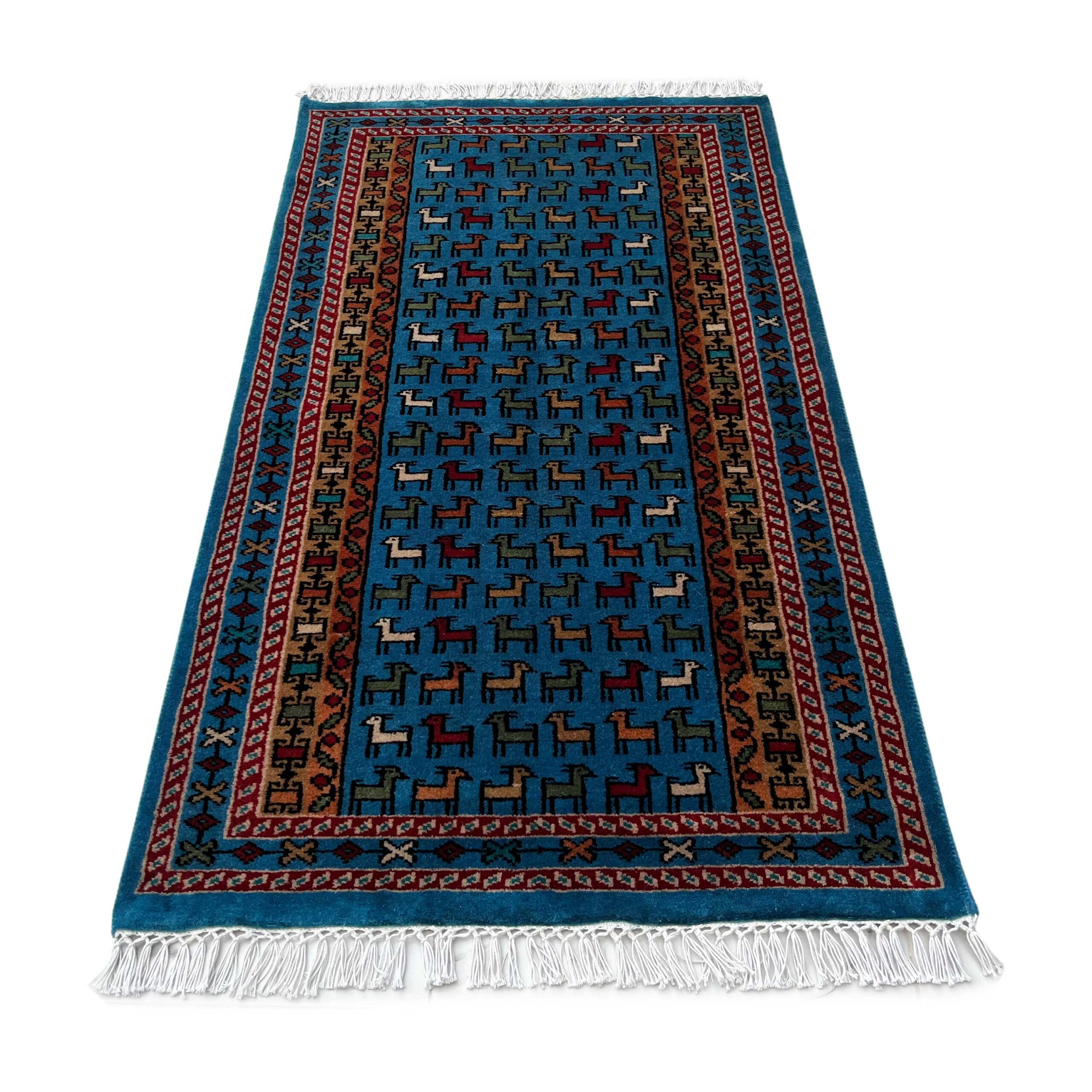 2.5x4 ft Hand-knotted Woolen Carpet Bakri Blue - Image 2
