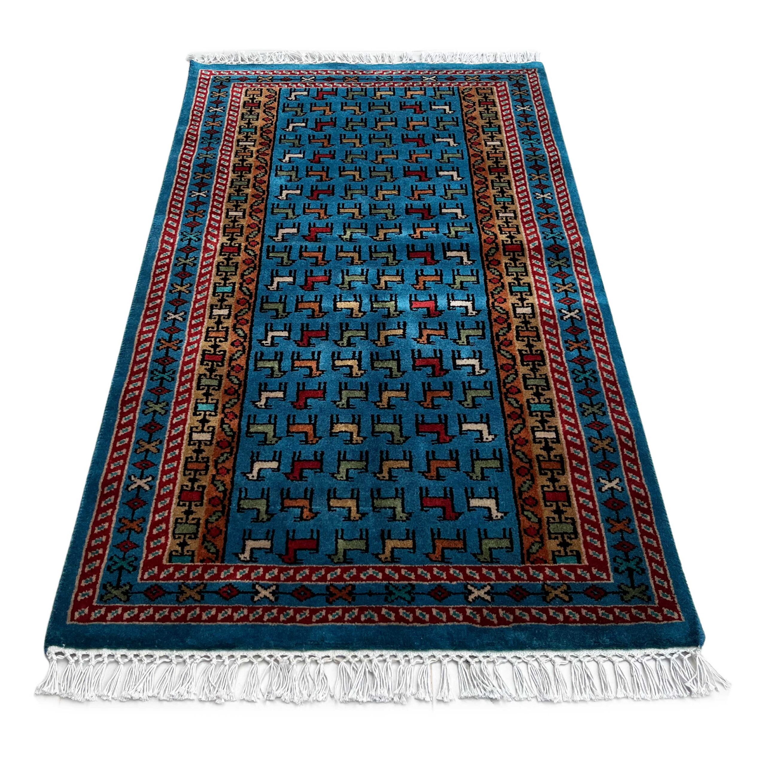 2.5x4 ft Hand-knotted Woolen Carpet Bakri Blue - Image 5