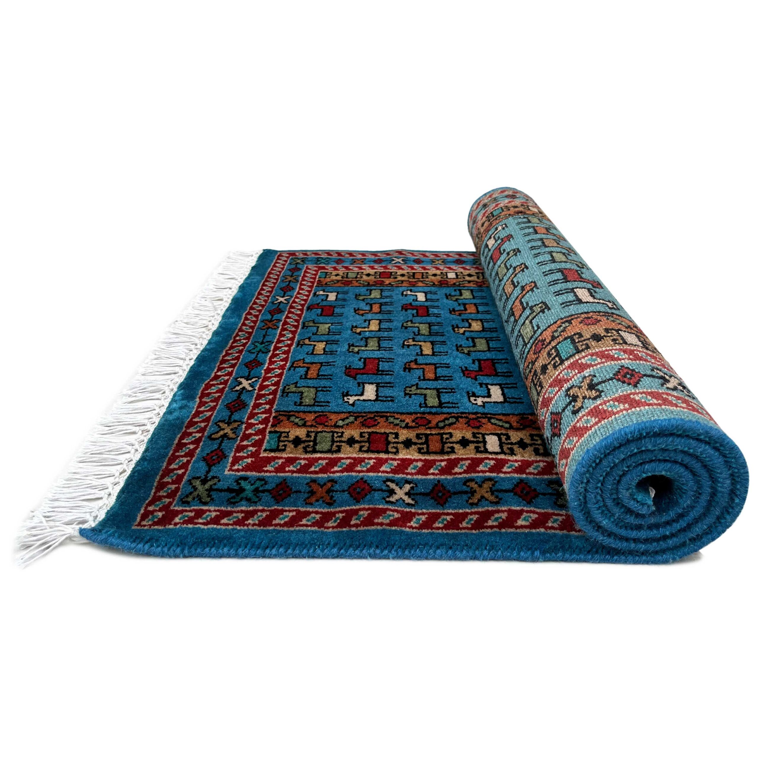 2.5x4 ft Hand-knotted Woolen Carpet Bakri Blue - Image 3