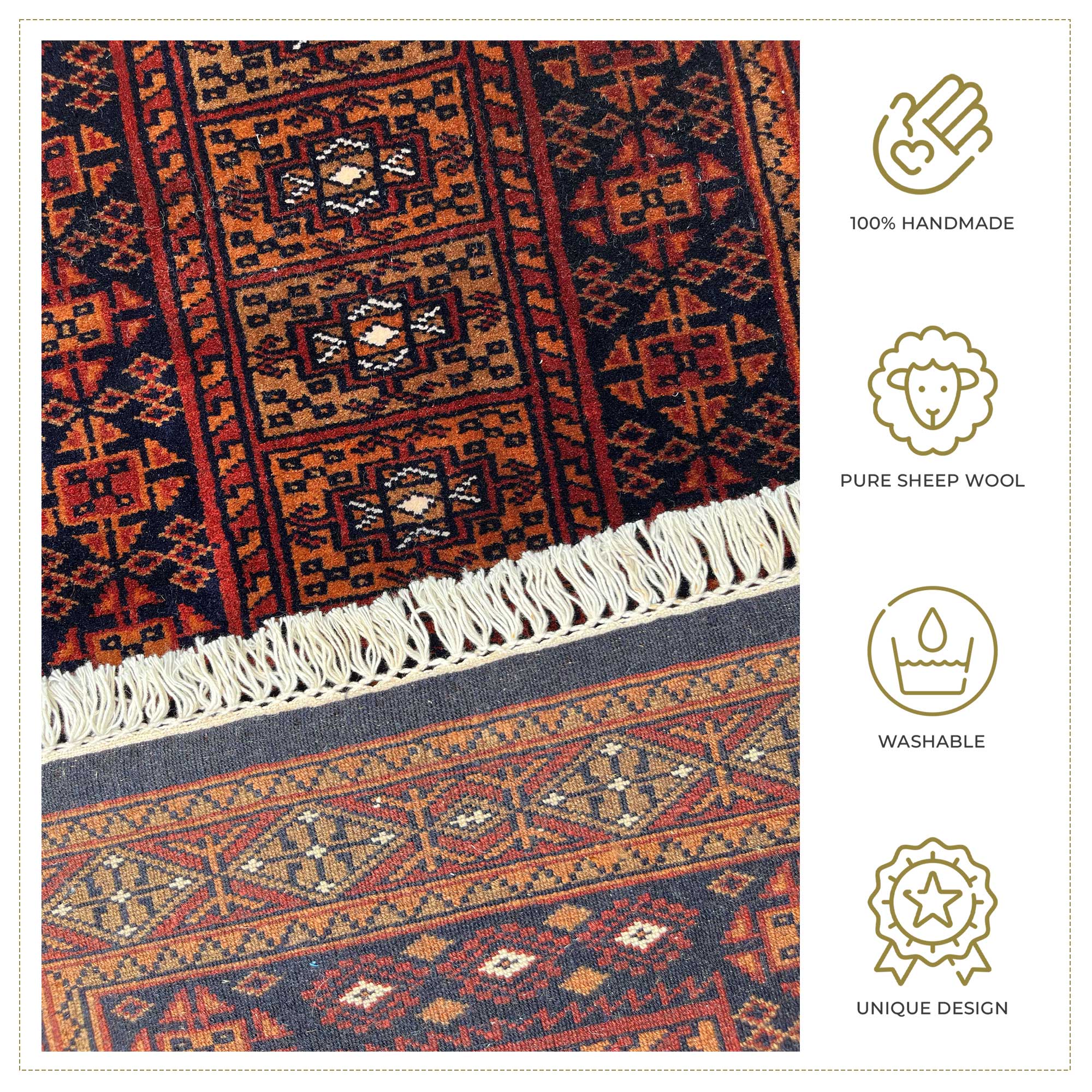 2.5x4 ft Hand Knotted Woolen Rug Dubba Black - Image 4