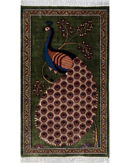 2.5x4 ft Hand-knotted Woolen Peacock green