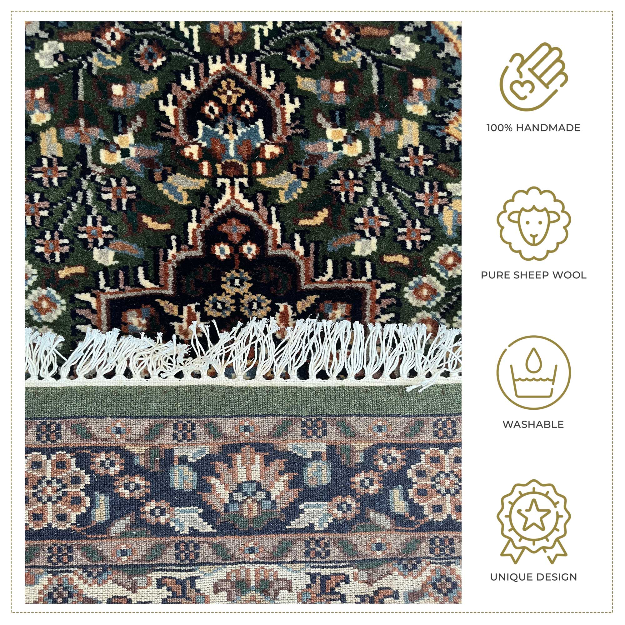 2.5x4 ft Hand Knotted Woolen Rug Persian Green - Image 4