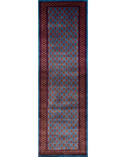 25x8 Handmade Hand Knotted Wool Carpet Lichi Blue