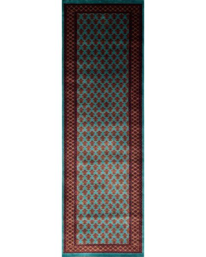 25x8 Handmade Hand Knotted Wool Carpet Lichi Turquoise
