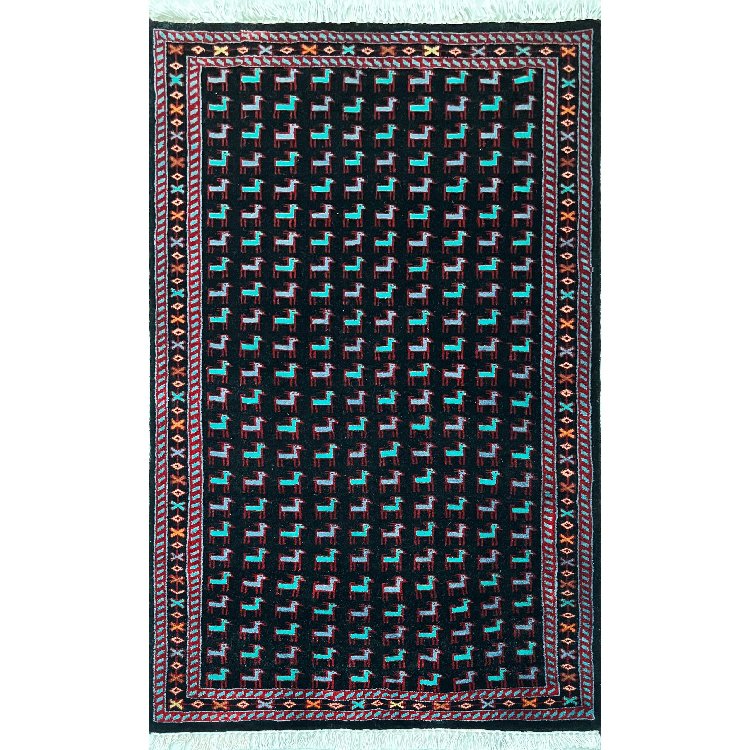 3x5 ft Hand-knotted Woolen Carpet Bakri Black