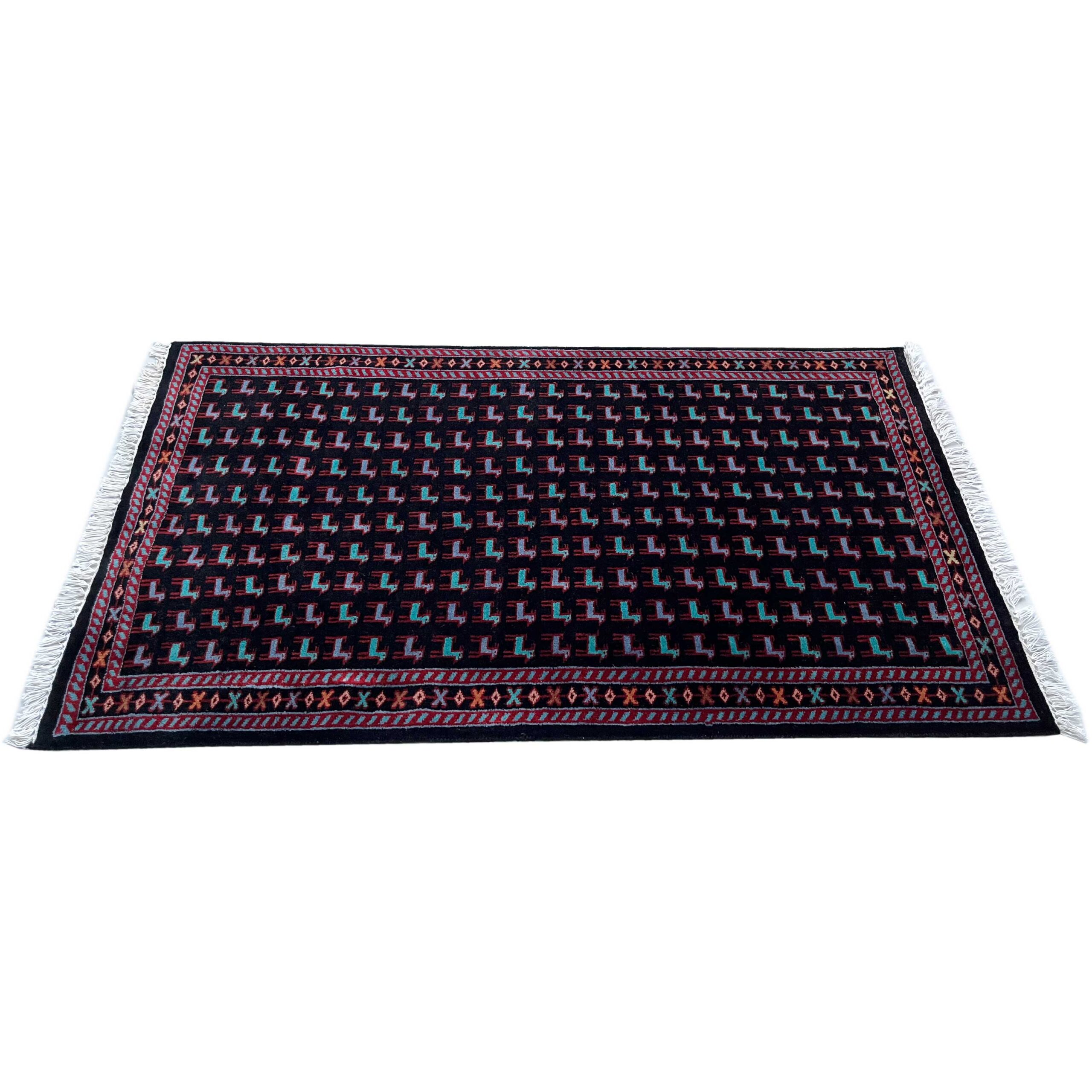 3x5 ft Hand-knotted Woolen Carpet Bakri Black - Image 2