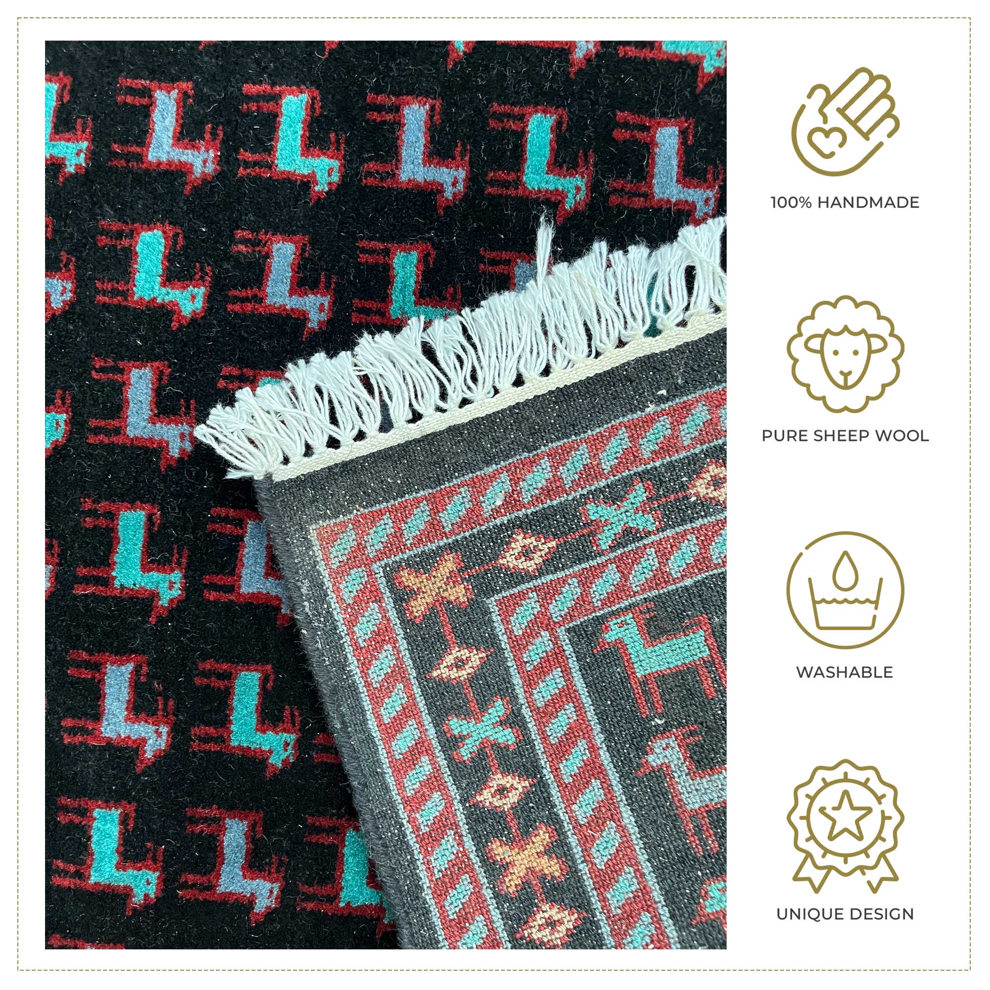 3x5 ft Hand-knotted Woolen Carpet Bakri Black - Image 5