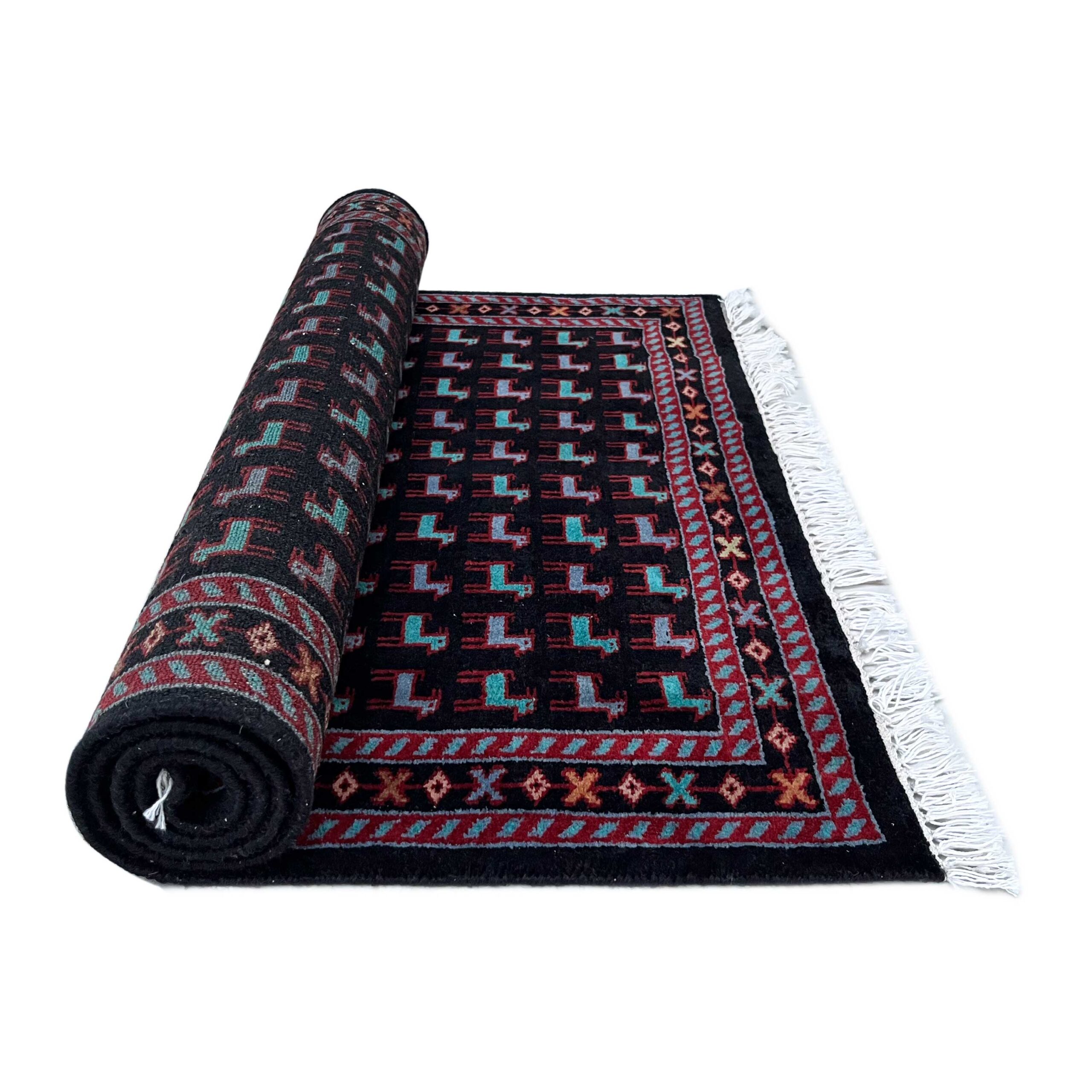 3x5 ft Hand-knotted Woolen Carpet Bakri Black - Image 4