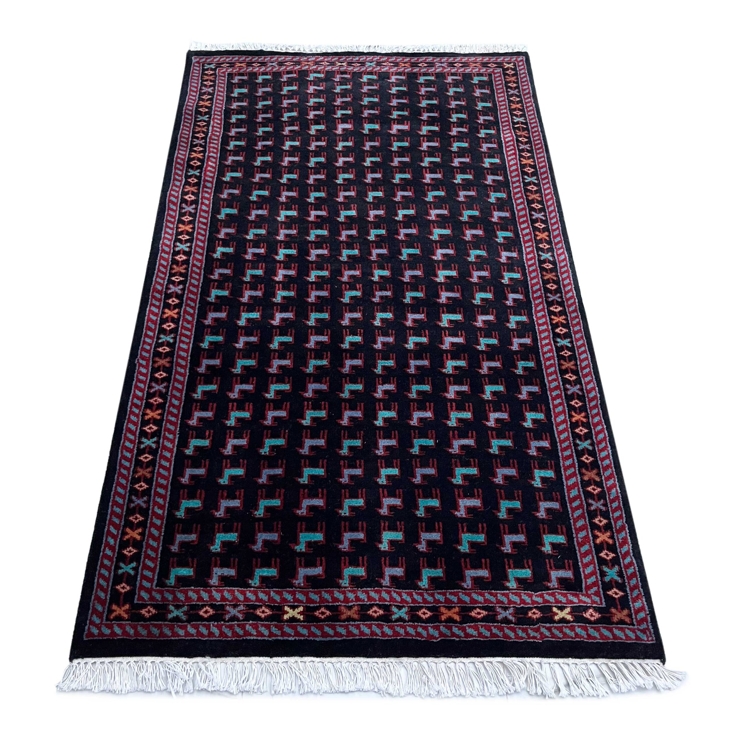 3x5 ft Hand-knotted Woolen Carpet Bakri Black - Image 3