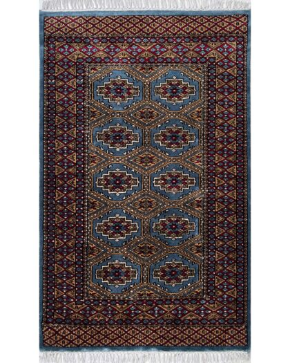 3x5 ft Hand Knotted Woolen Rug Bluish Gray Bukhara