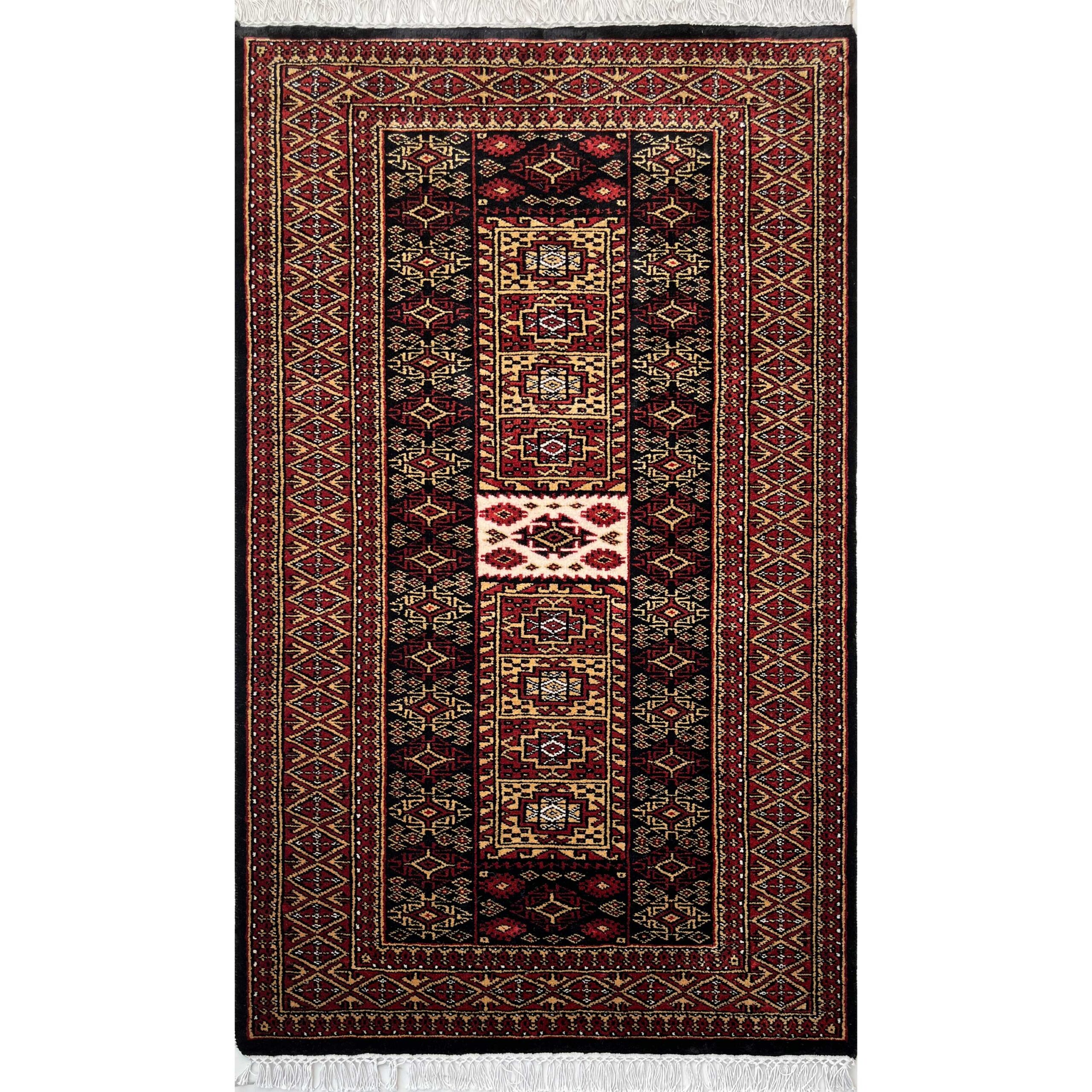 3x5 ft Hand-knotted Woolen Carpet Dubba Black