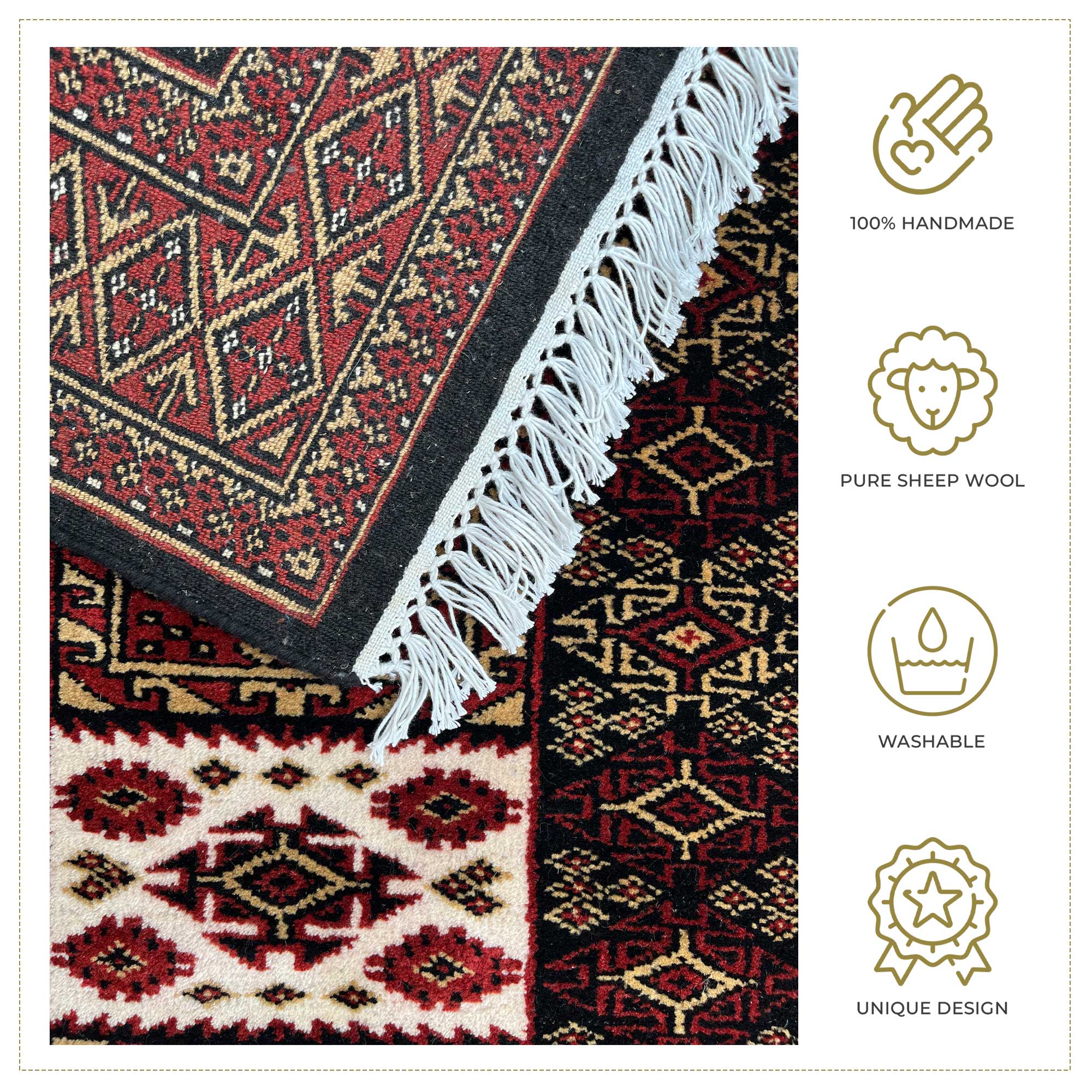 3x5 ft Hand-knotted Woolen Carpet Dubba Black - Image 4