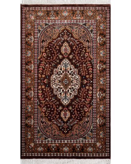 3x5 ft Hand-knotted Woolen Carpet Persian Dark Brown