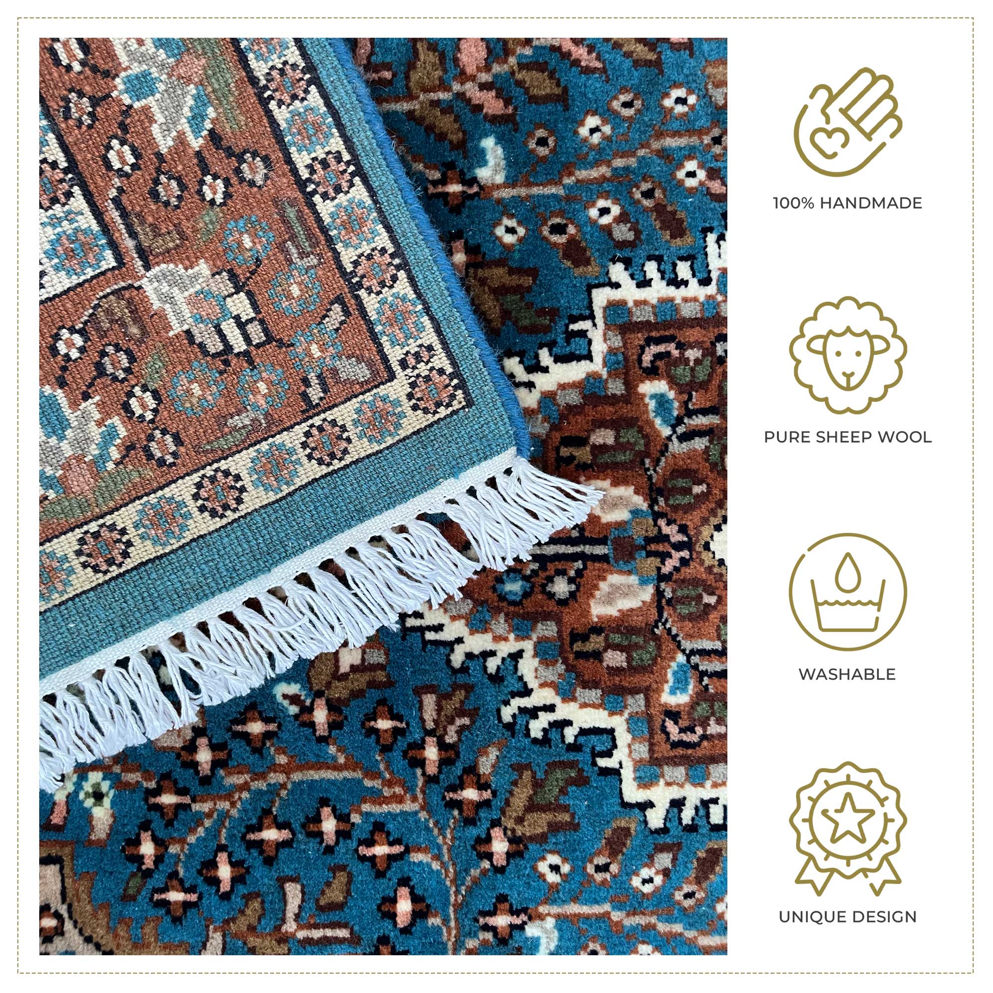 3x5 ft Hand-knotted Woolen Carpet Persian Turquoise - Image 4