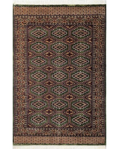 4x6 ft Hand Knotted Woolen Rug Gul Bukhara Green