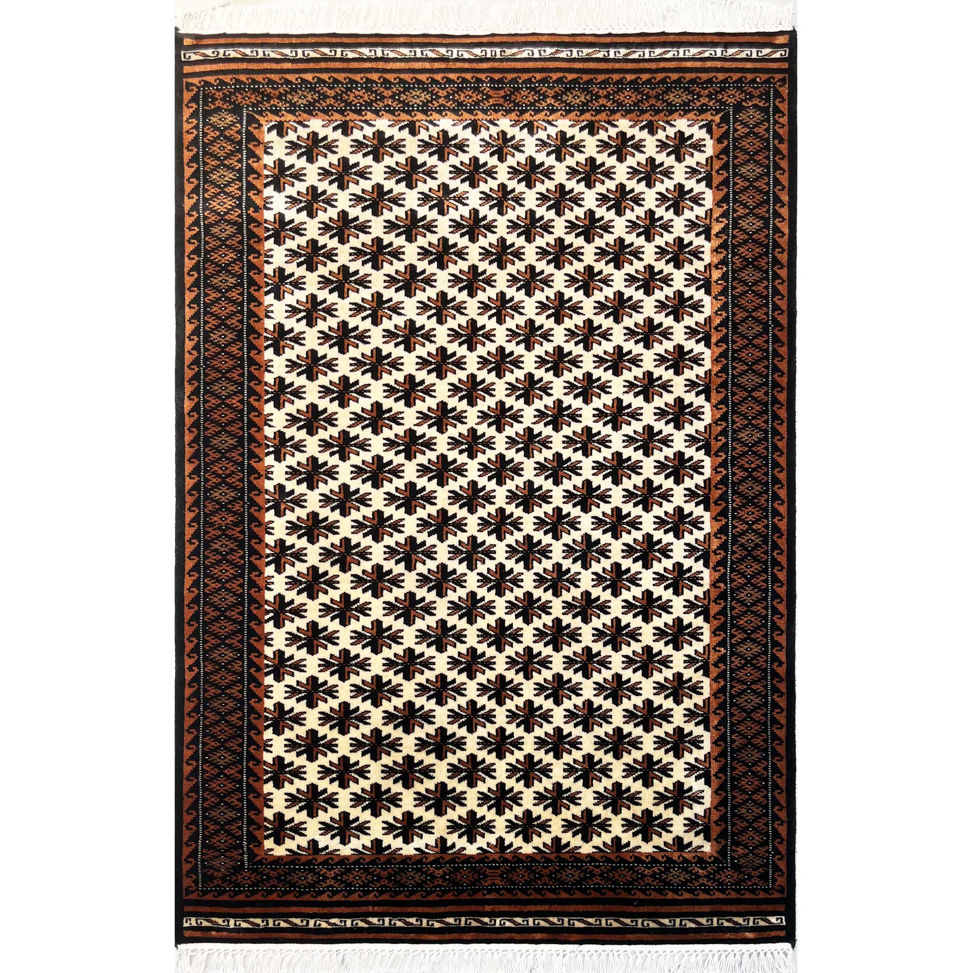 4x6 ft Hand Knotted Woolen Rug Patta White