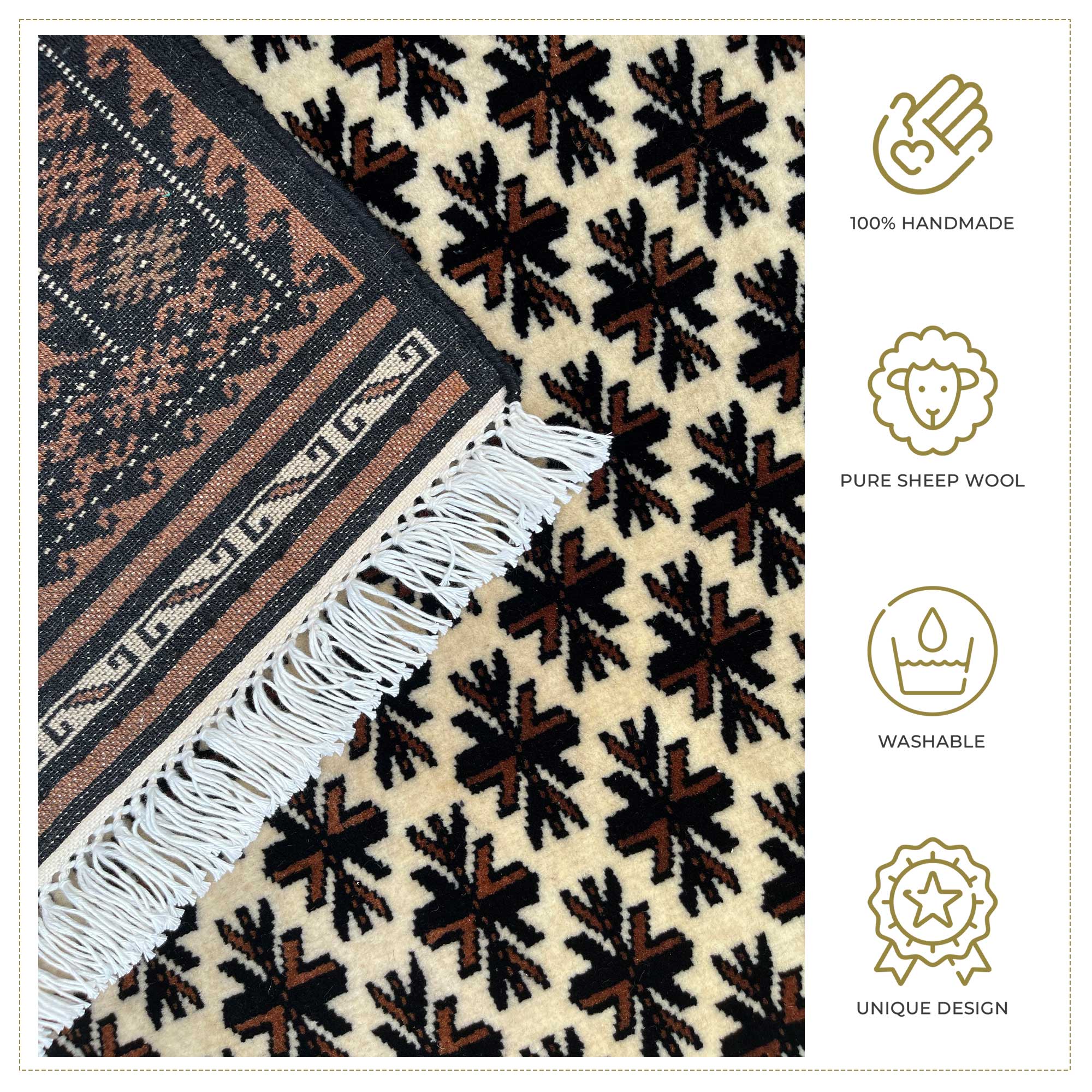 4x6 ft Hand Knotted Woolen Rug Patta White - Image 3