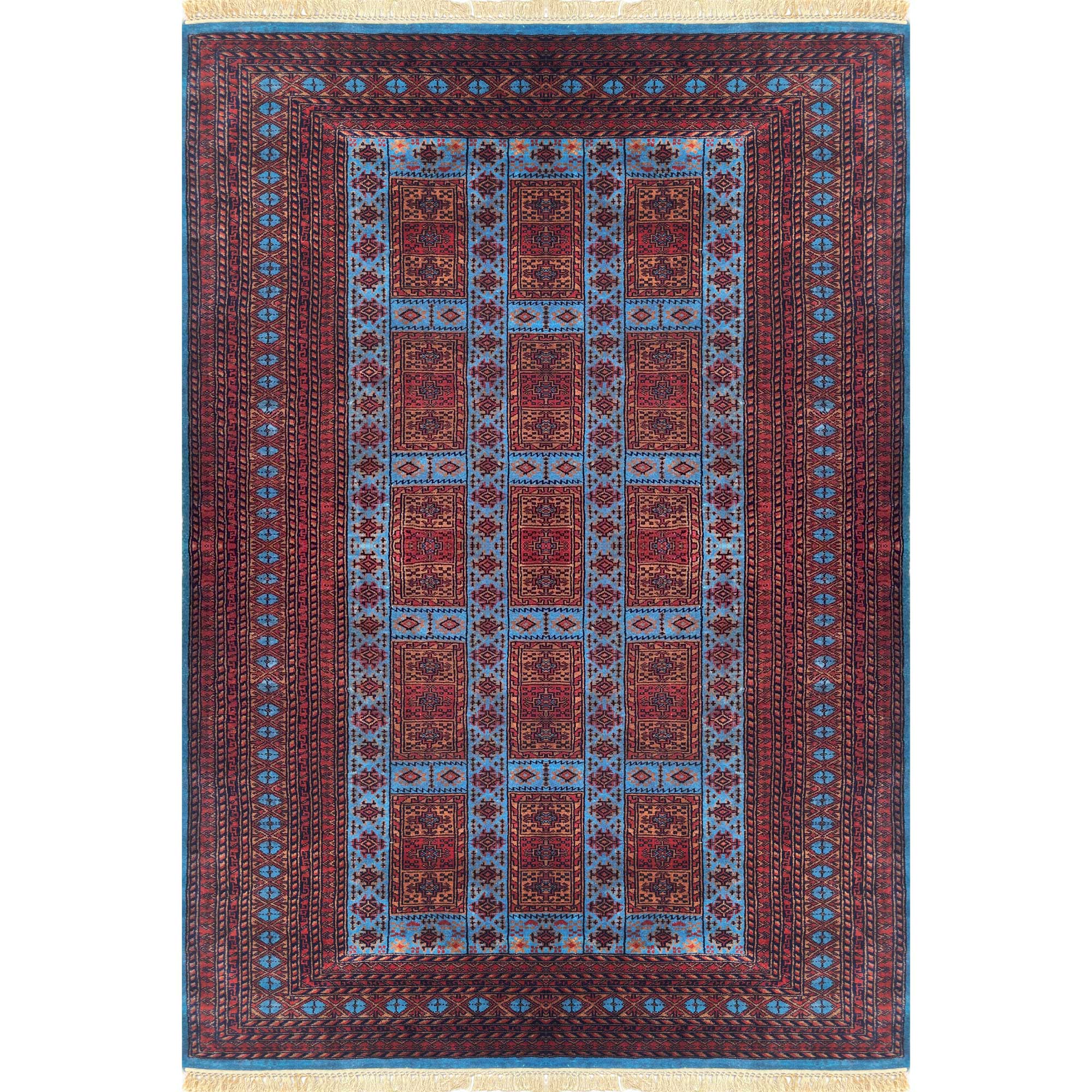 6x9 ft Hand Knotted Woolen Rug Dubba Blue