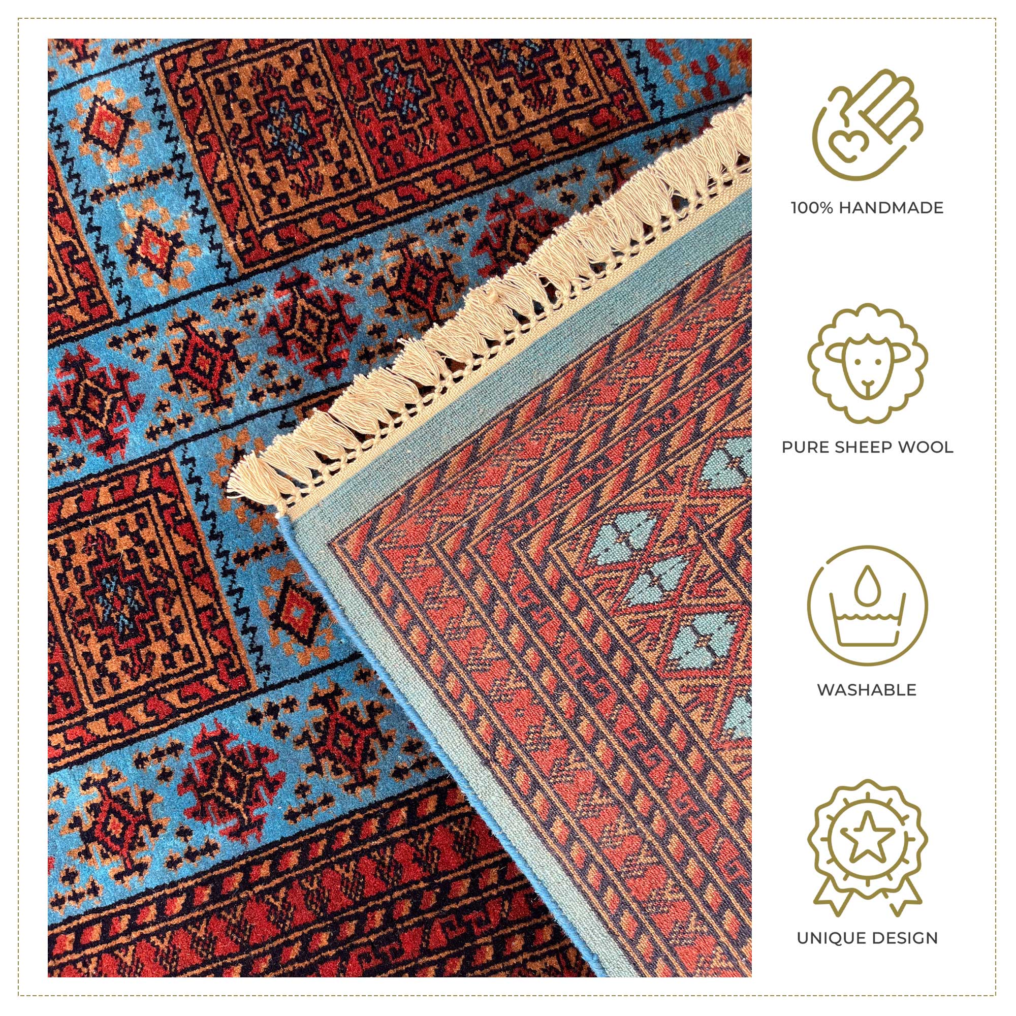 6x9 ft Hand Knotted Woolen Rug Dubba Blue - Image 4