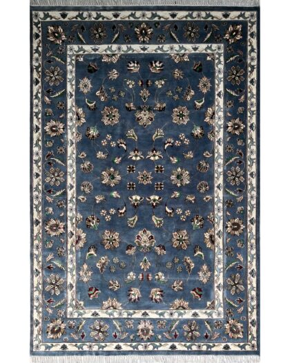 6x9 ft Hand Knotted Woolen Bamboo Silk Rug Bluish Gray Kashan