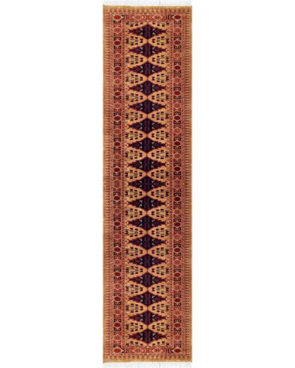 Handmade Knotted Wool Runner carpet, Camel, Bokhara Style, 2.5x10 ft