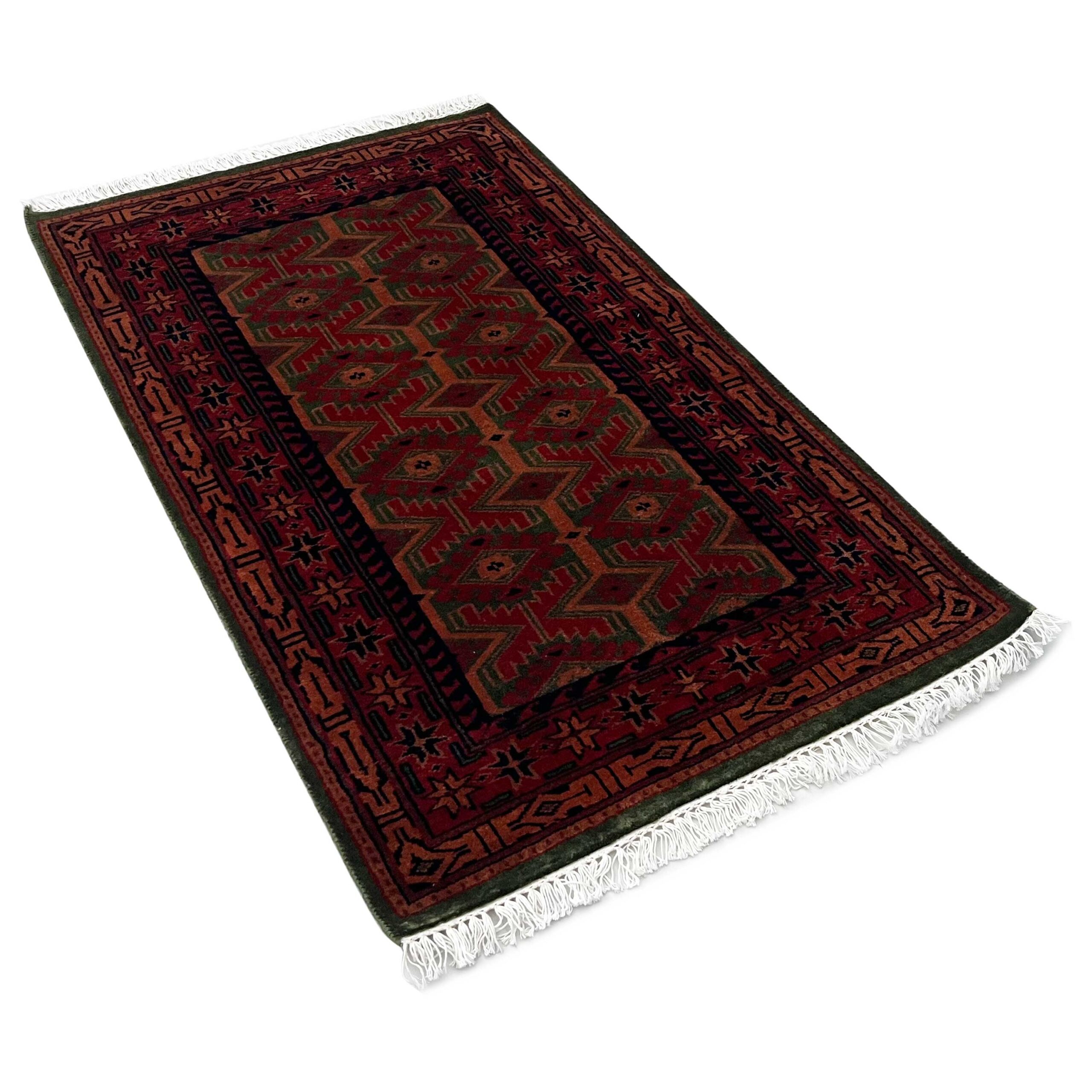 Handmade Tribal Kangura Wool Area carpet, Green and Red, 2.5x4 ft, Hand Knotted - Image 6