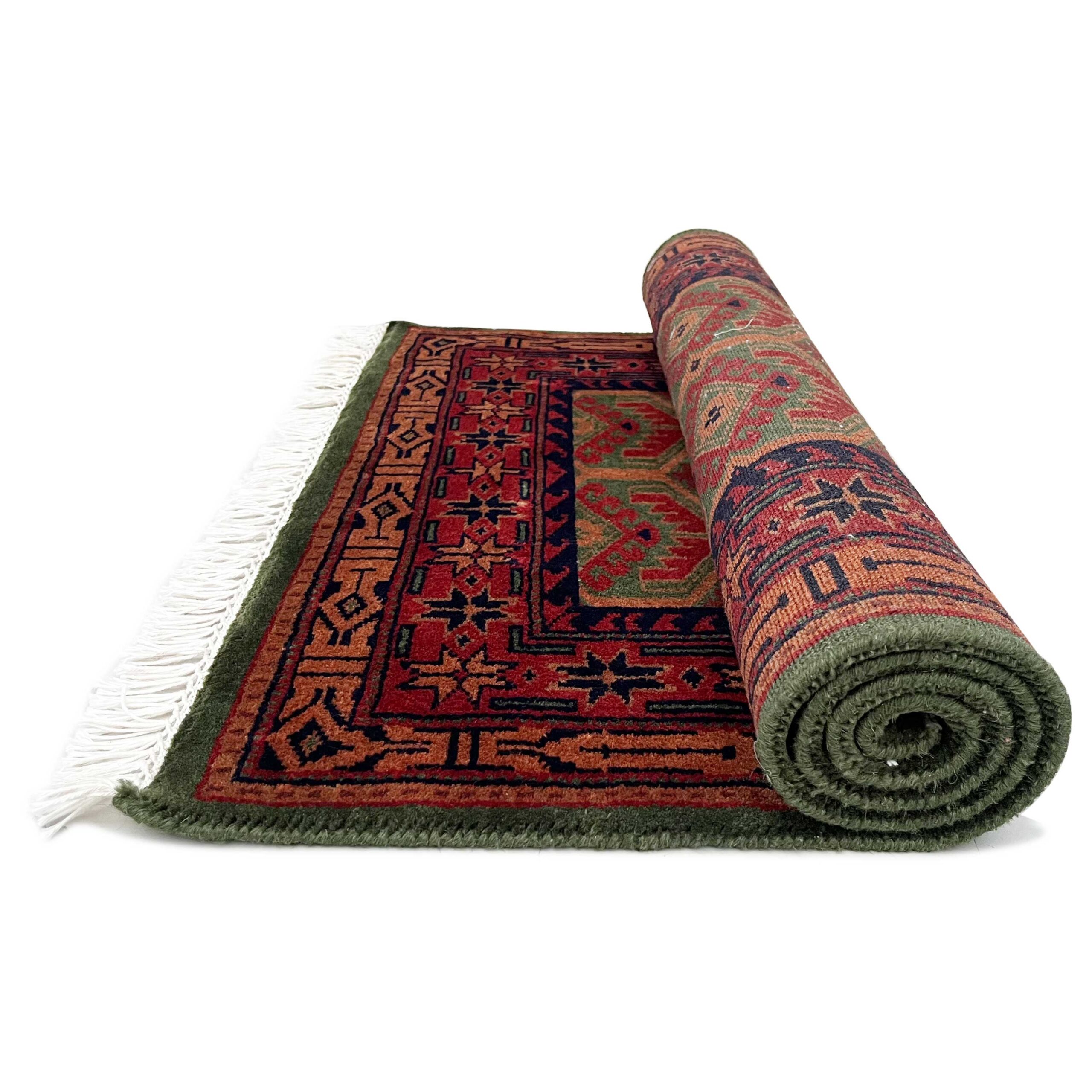 Handmade Tribal Kangura Wool Area carpet, Green and Red, 2.5x4 ft, Hand Knotted - Image 3