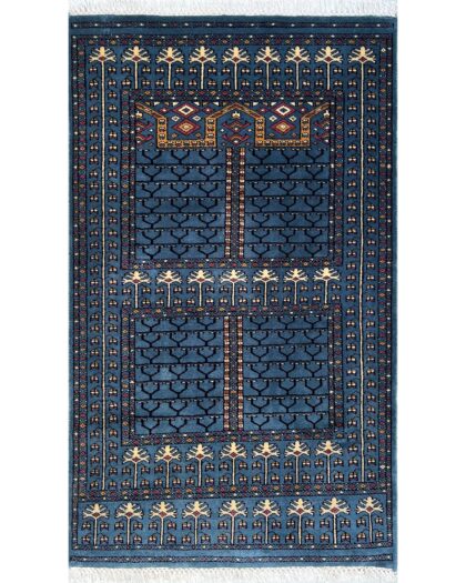 Hand Knotted Wool Area carpet, Bluish Gray, Parda Style, 3x5 ft, Traditional Geometric Pattern with Fringe